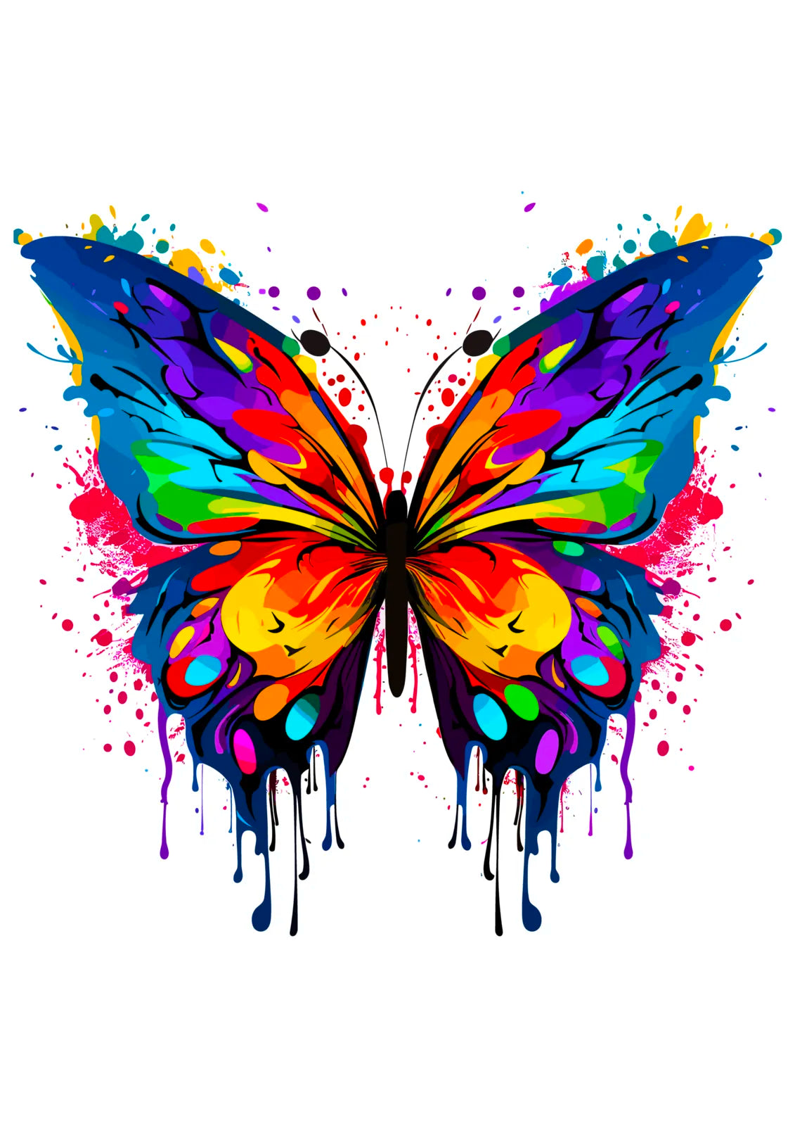 Brightly Coloured Paint Drip Butterfly Art Print 3