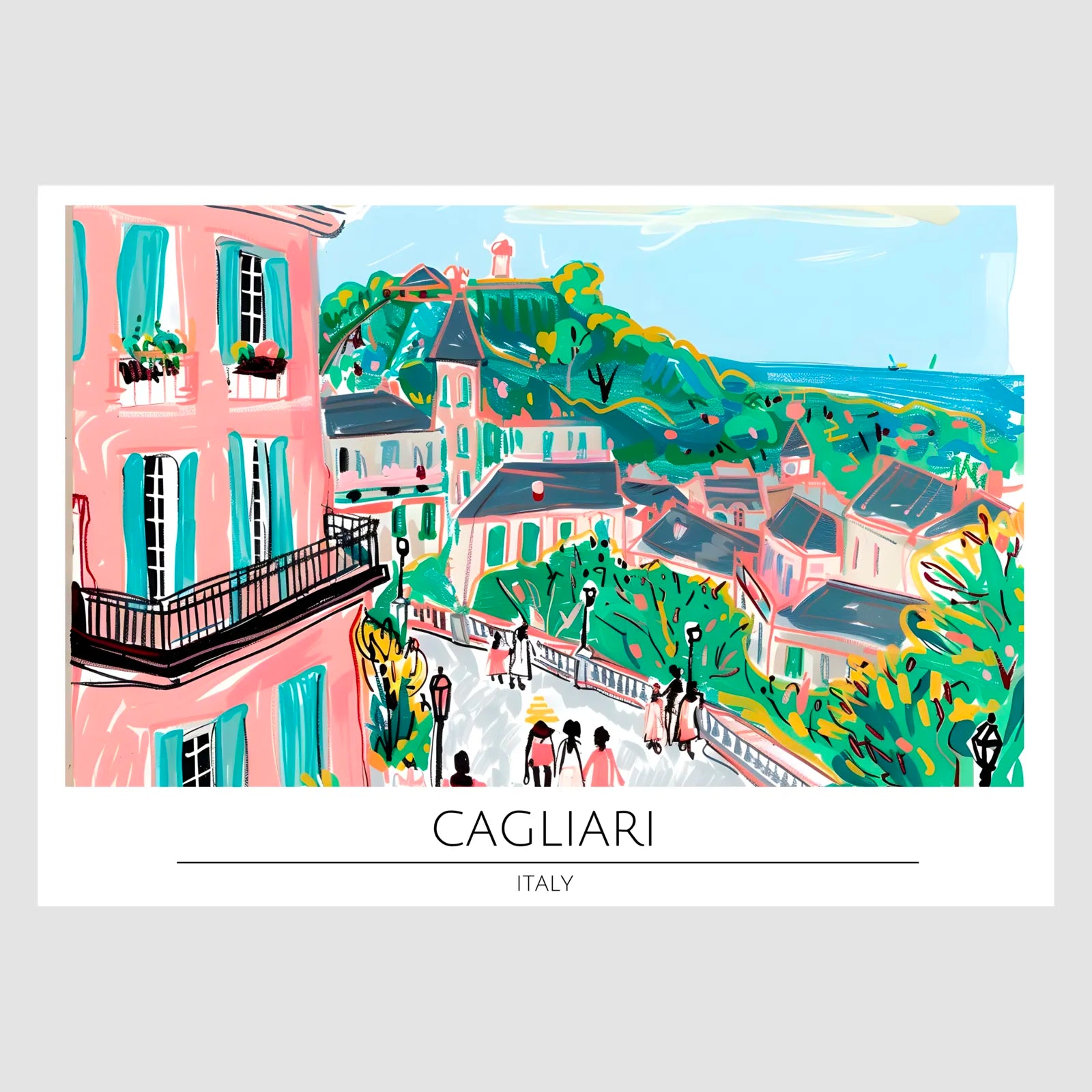 Cagliari Rooftops with Sea View Art Print 1