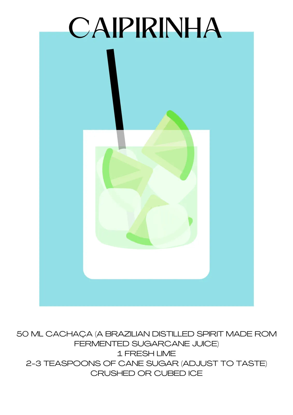 Caipirinha Cocktail Art Print – Retro Blue Bar Decor 3