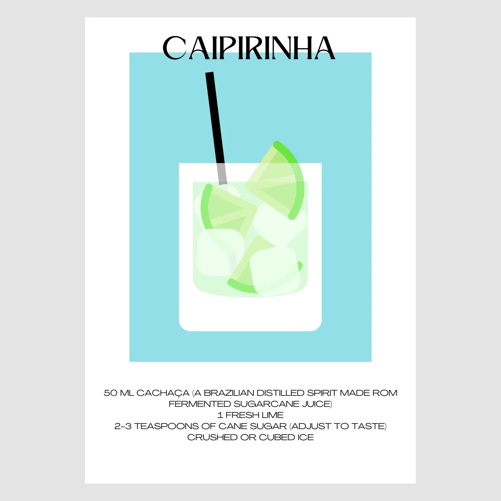 Caipirinha Cocktail Art Print – Retro Blue Bar Decor 1