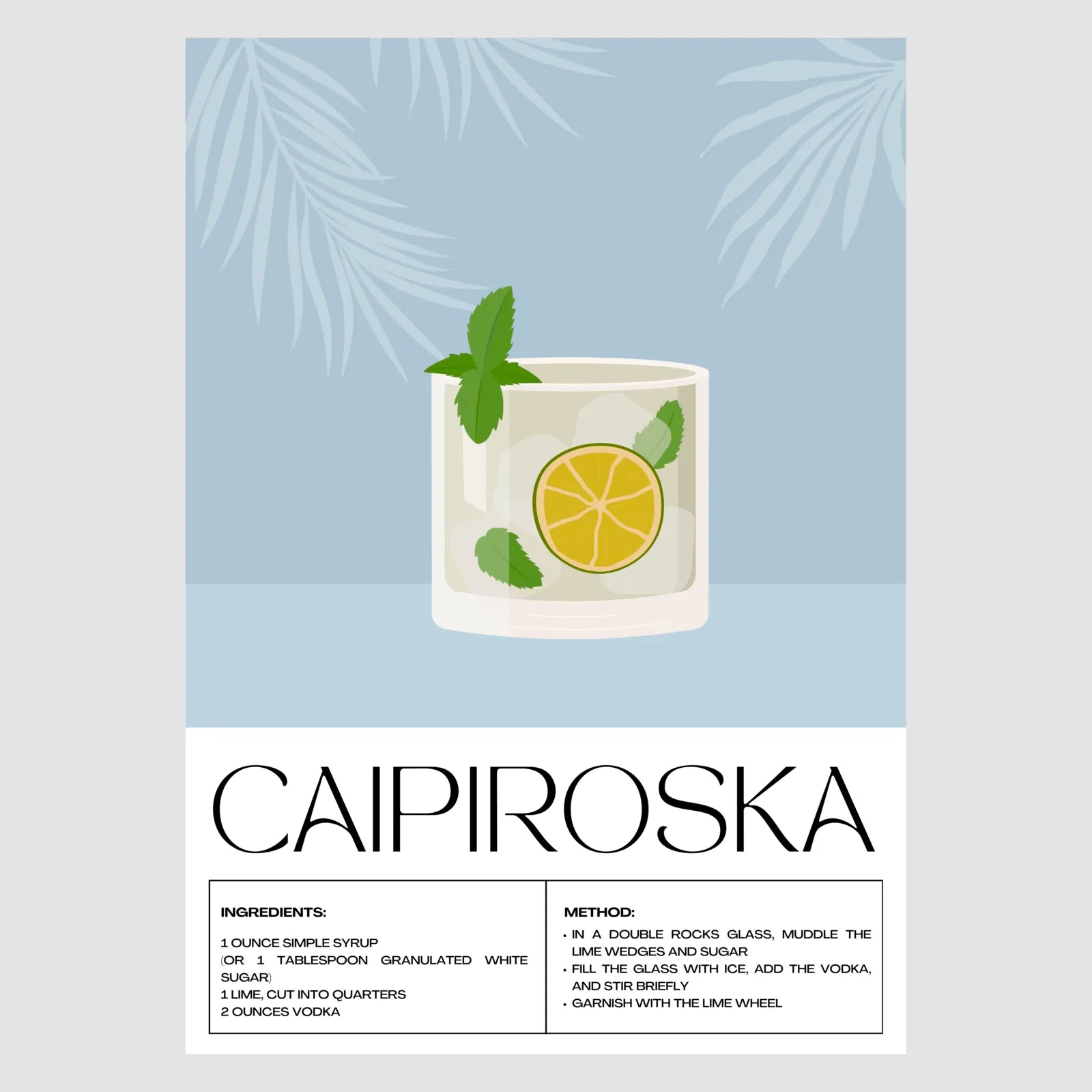 Caipiroska Cocktail Art Print – Tropical Retro Wall Art 1