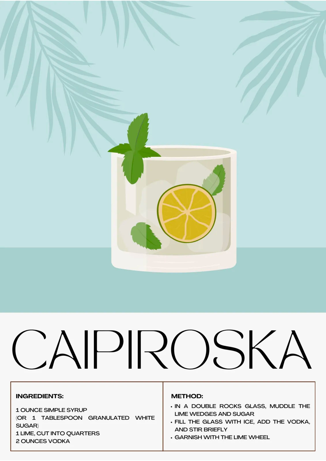 Caipiroska Cocktail Art Print – Retro Botanical Decor 3