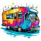 60's Vibe Camper In Paint Splash Art Design 3