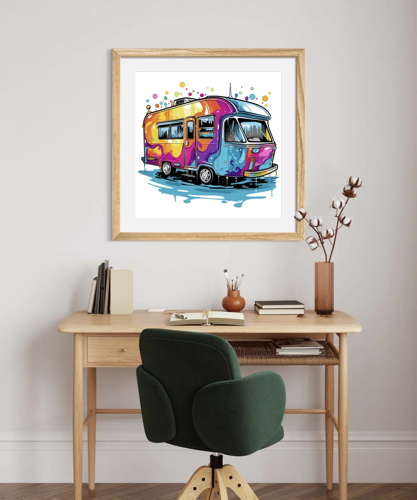 60's Vibe Camper In Paint Splash Art Design 2