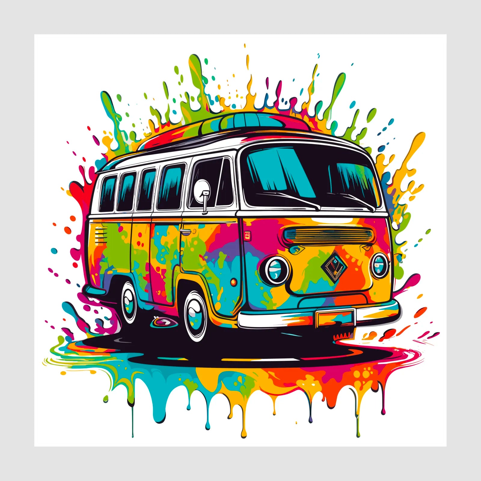 60's Vibe Camper Van Graffiti Splash Artwork 1