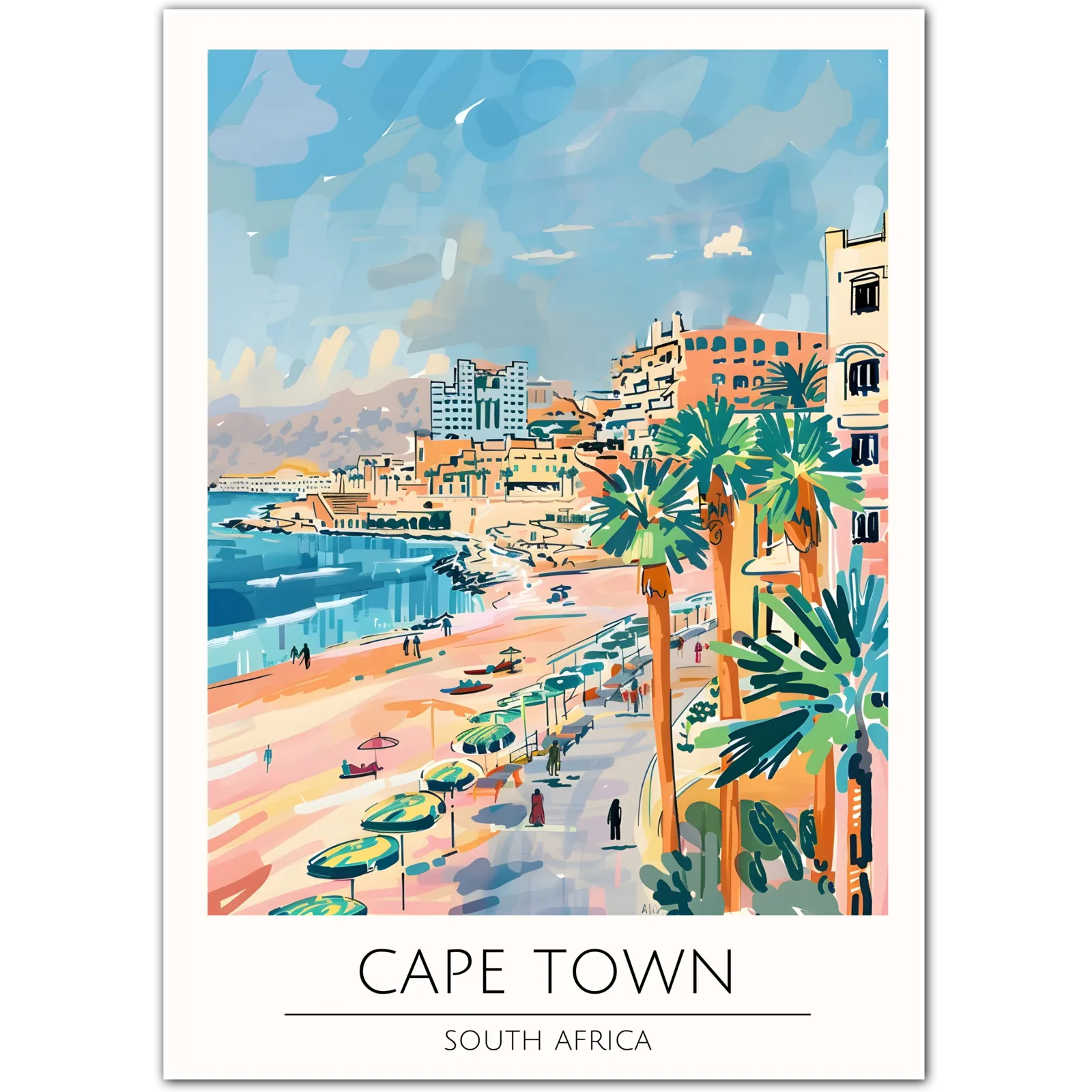 Cape Town Beachfront Art Print - Colourful Coastal Landscape of South Africa