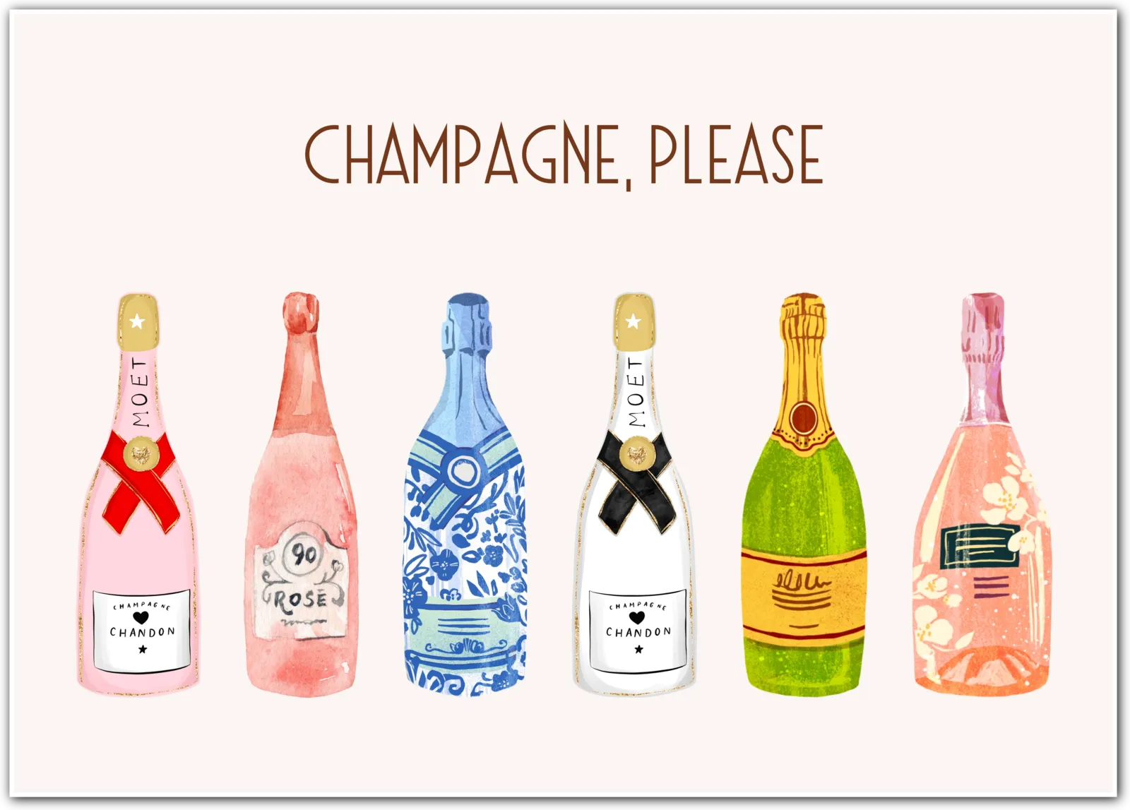 Champagne Please Watercolour Art Print