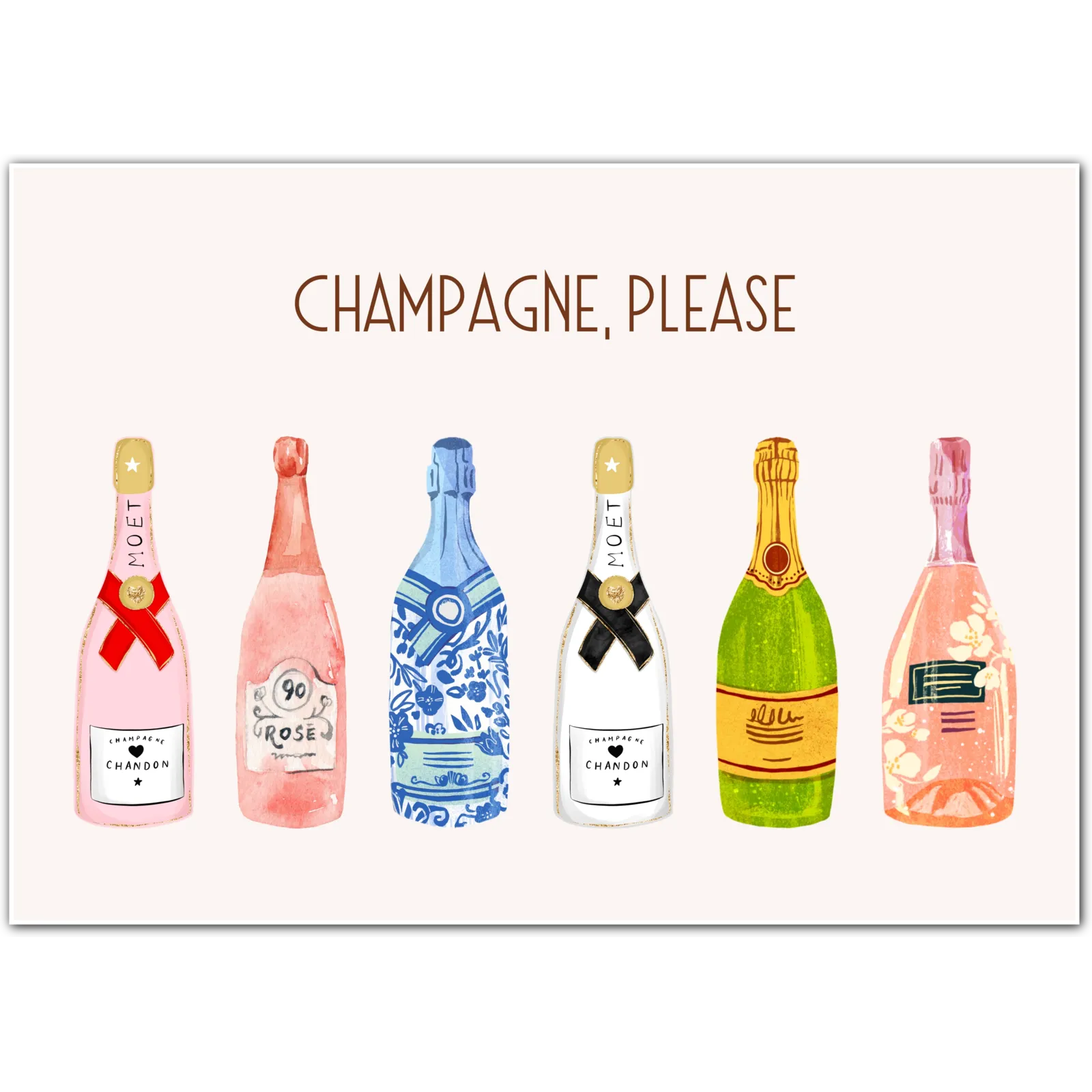 Champagne Please Watercolour Art Print