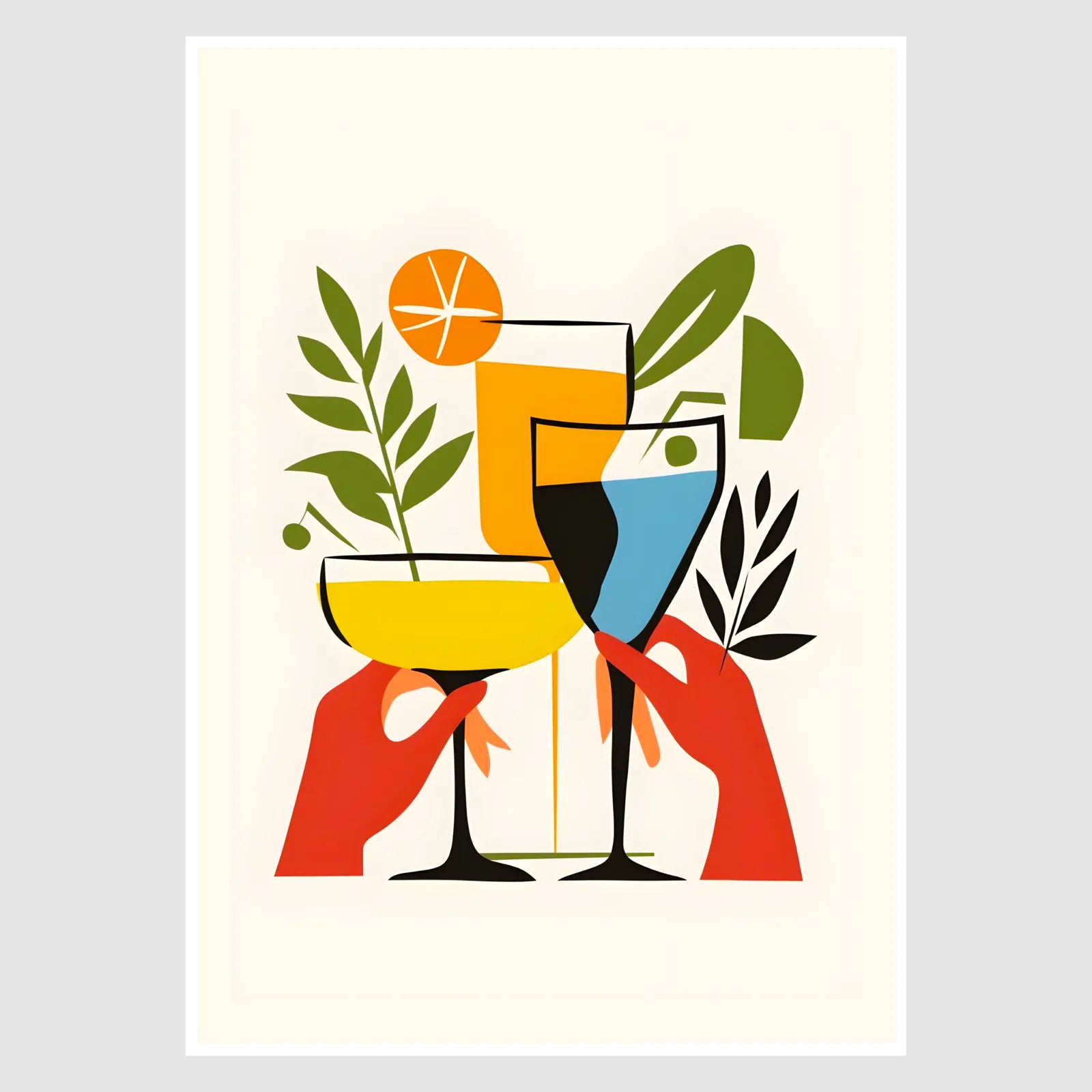 Cheers Cocktail Art Print – Retro Silhouette Clink 1