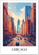 Chicago USA Art Print – Downtown Skyline and Traffic