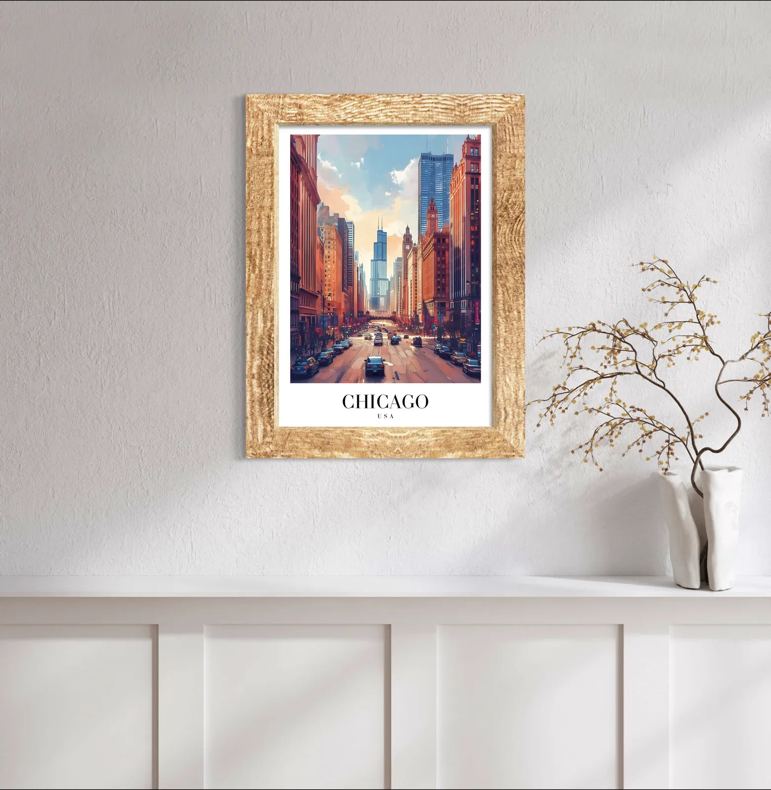 Chicago USA Art Print – Downtown Skyline and Traffic