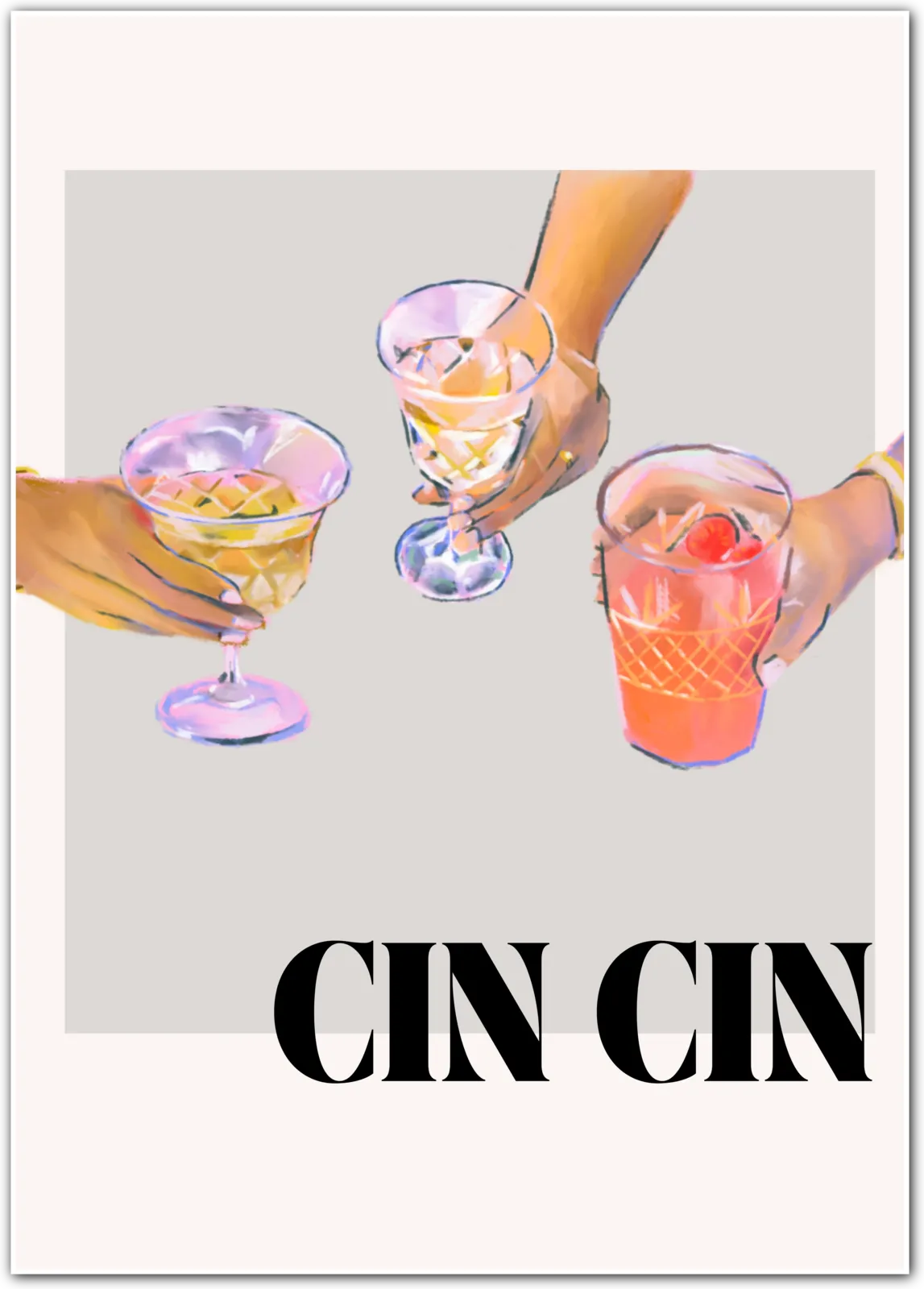 Cin Cin Trio Elegant Drinks Art Print