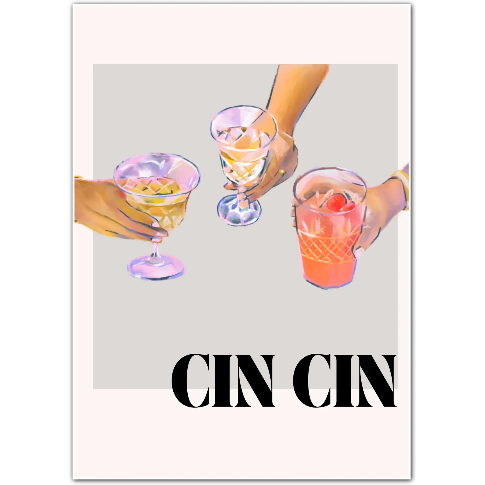 Cin Cin Trio Elegant Drinks Art Print