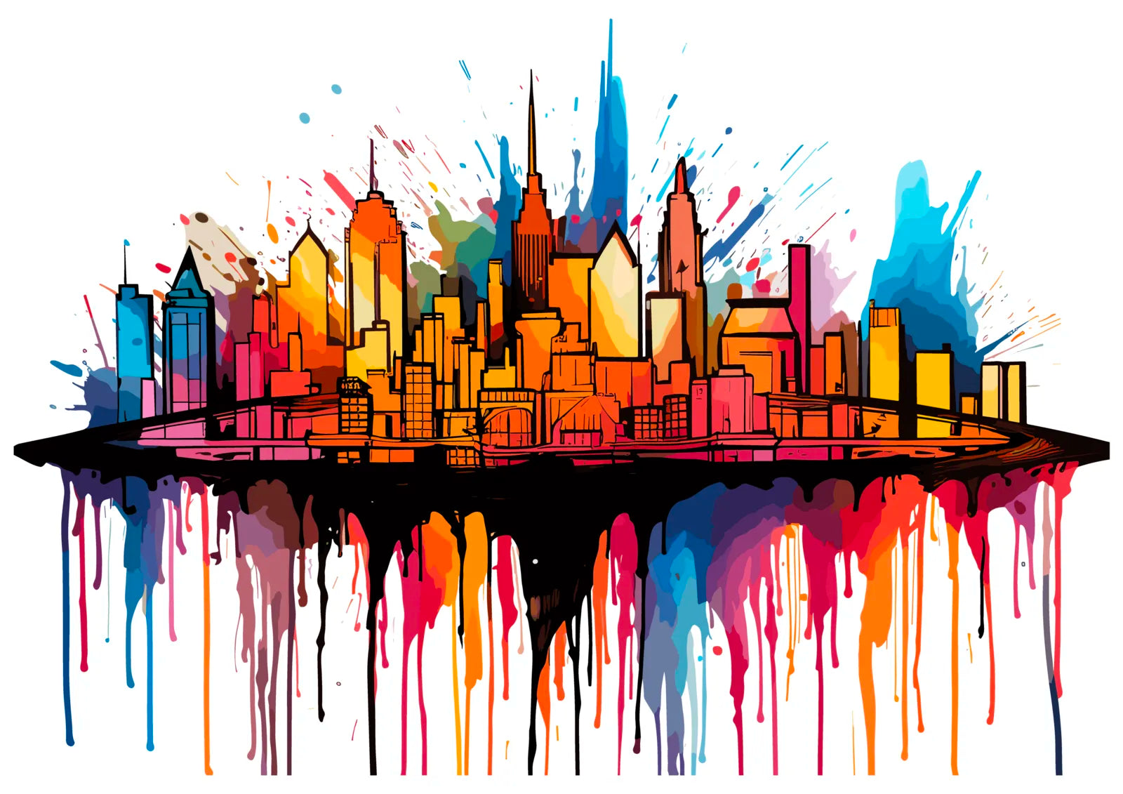 Jazzy Paint Splash & Drips Cityscape Artwork Print 3