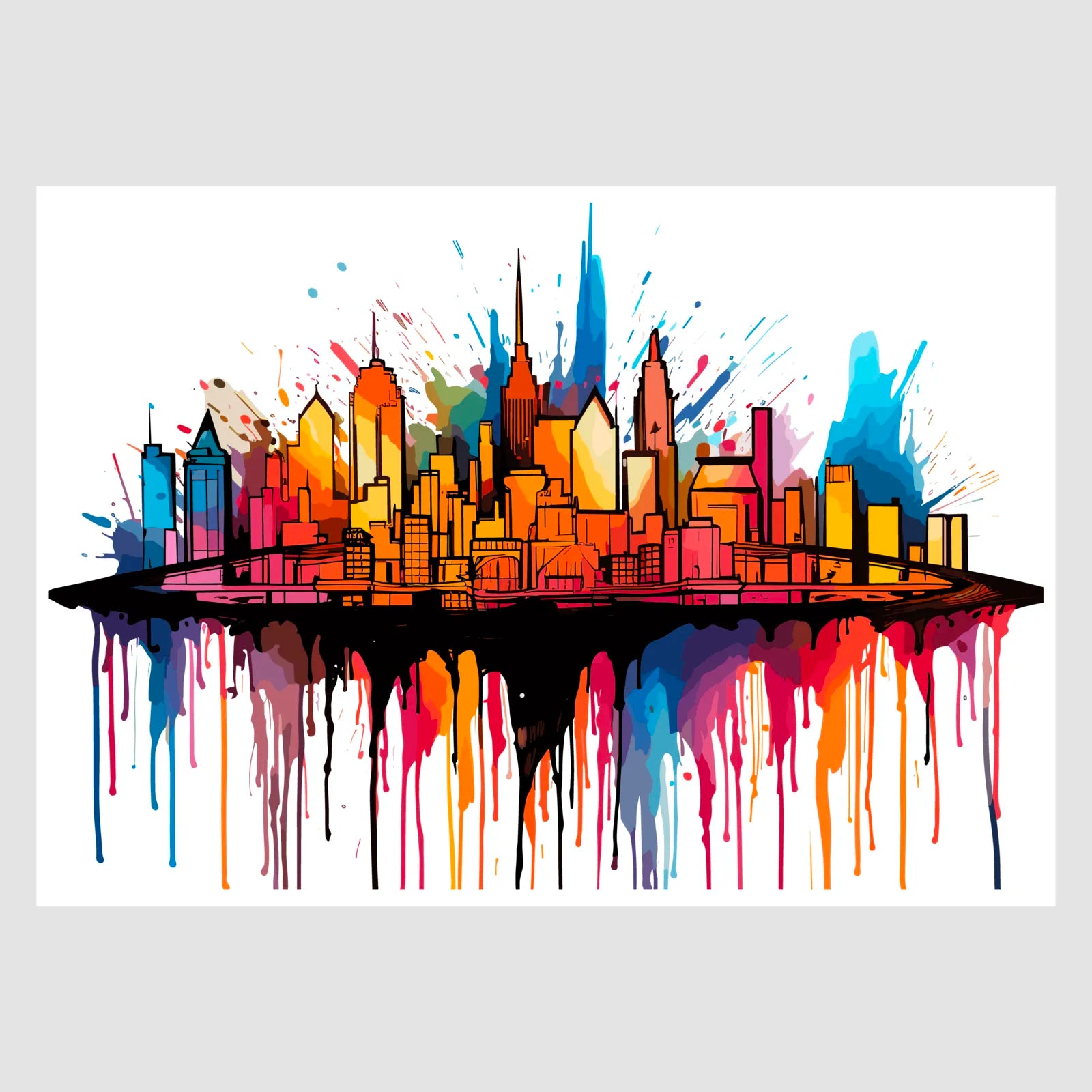 Jazzy Paint Splash & Drips Cityscape Artwork Print 1