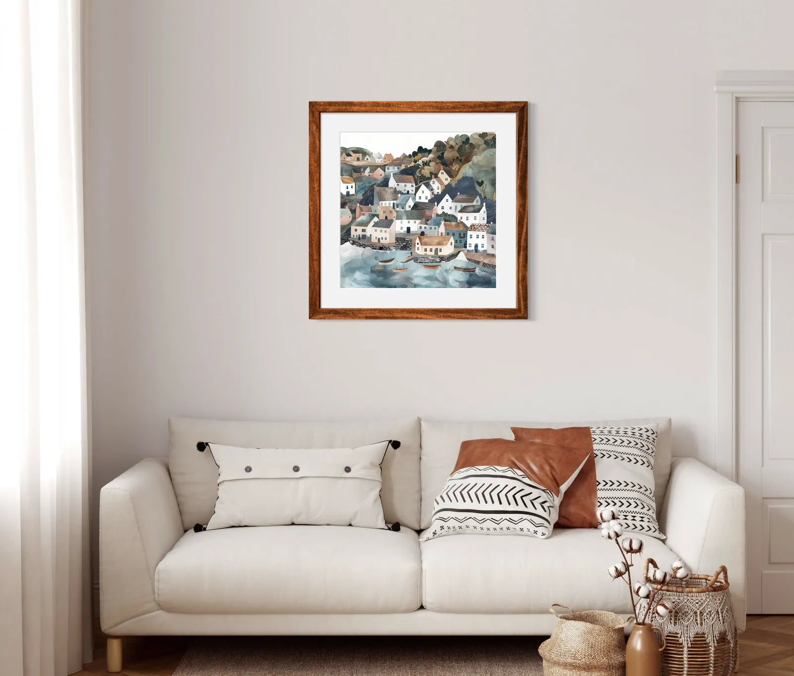 Coastal Village with Boats Art Print