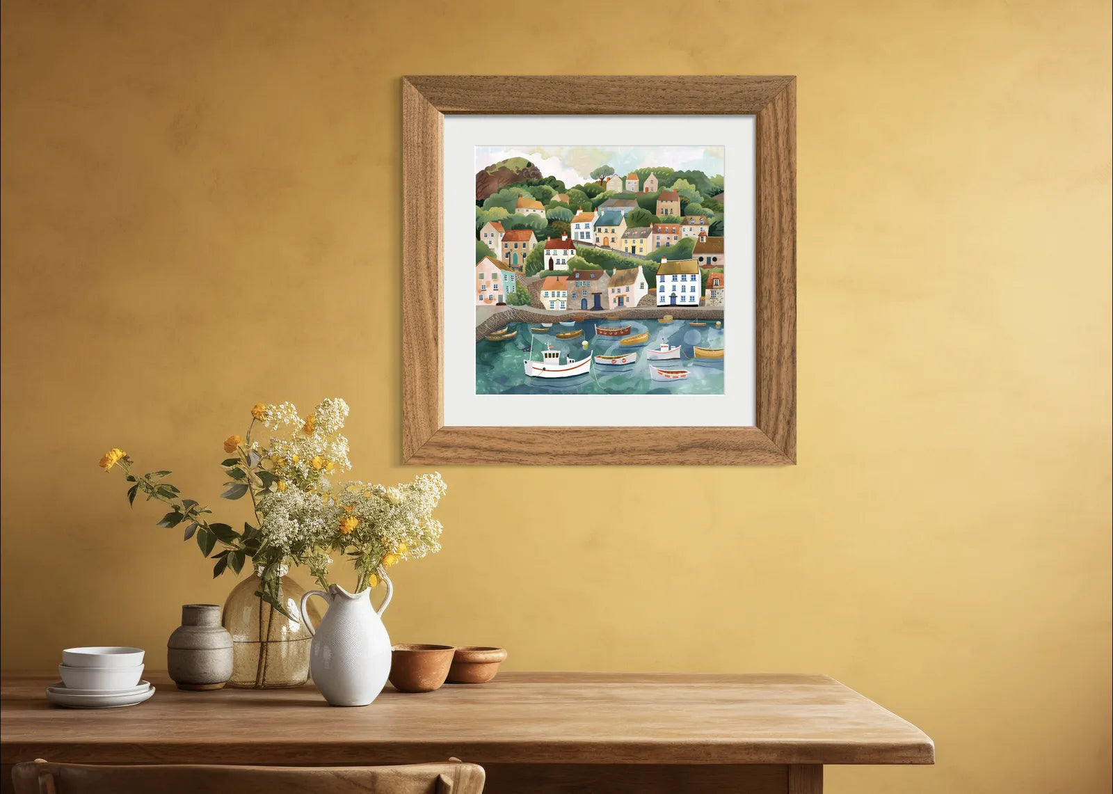 Lighthouse Overlooking the Seaside Village Art Print