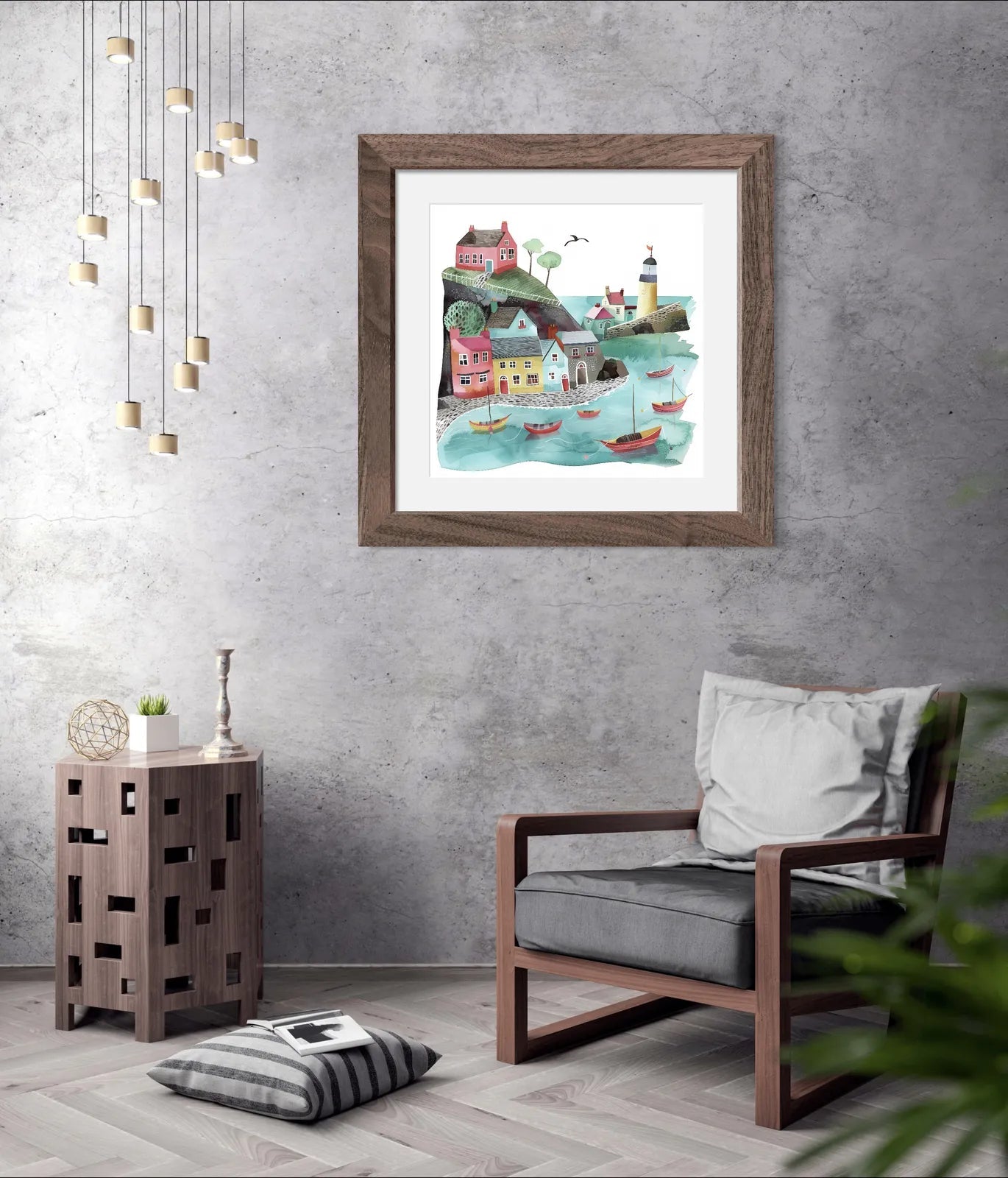 Colourful Village by the Shore with Boats Art Print