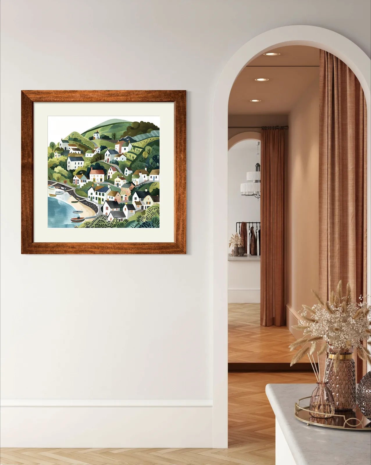 Hillside Village Overlooking the Seaside Art Print