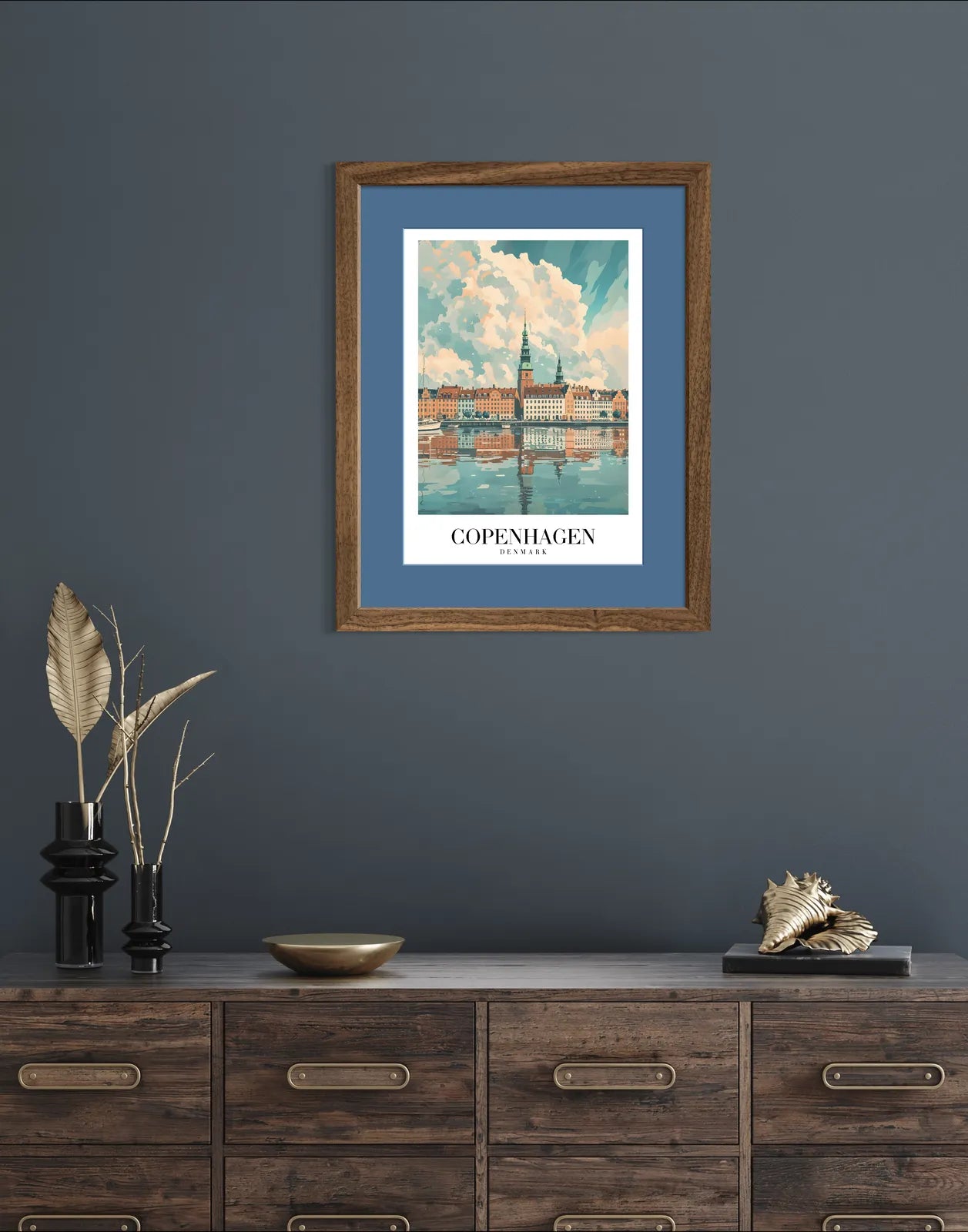 Copenhagen Denmark Art Print – Canal View and City Reflections