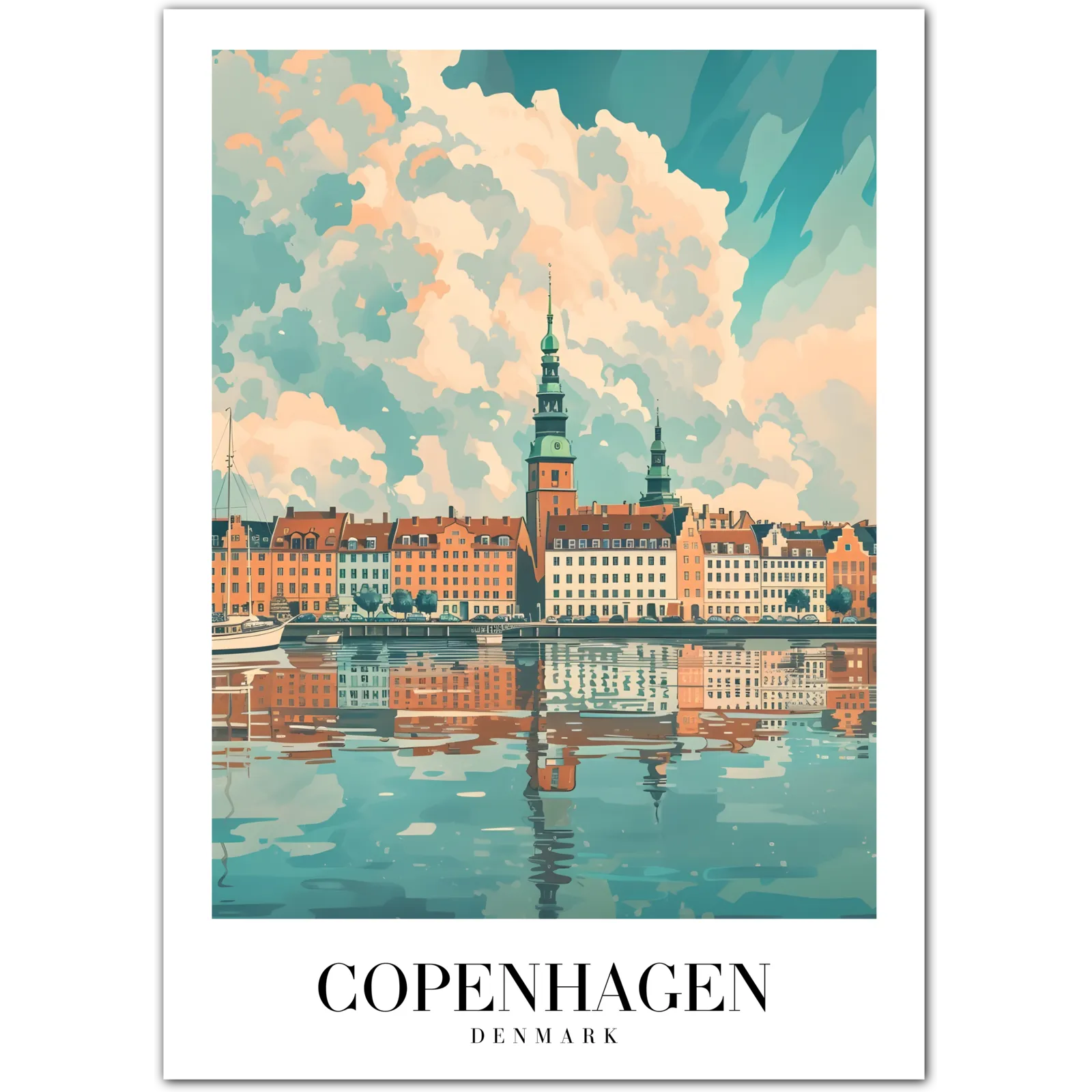 Copenhagen Denmark Art Print – Canal View and City Reflections