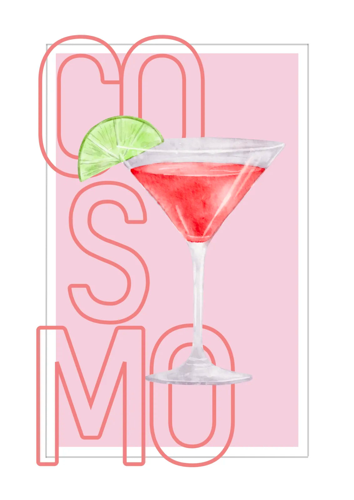 Cosmopolitan Cocktail Art Print – Retro Pink Bar Decor 3