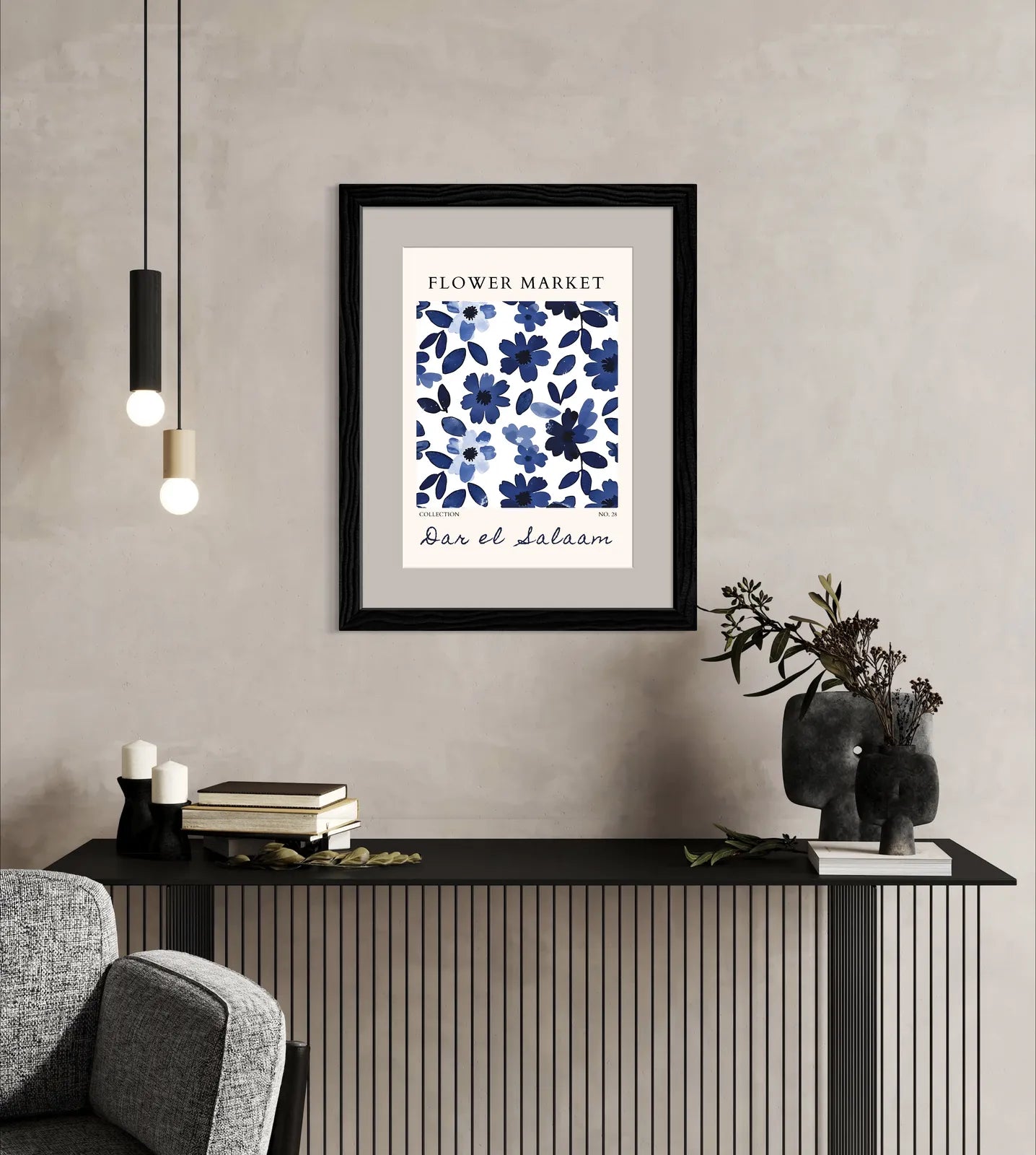 Dar es Salaam Blue Blooms – Bold Navy and Indigo Floral Art Print