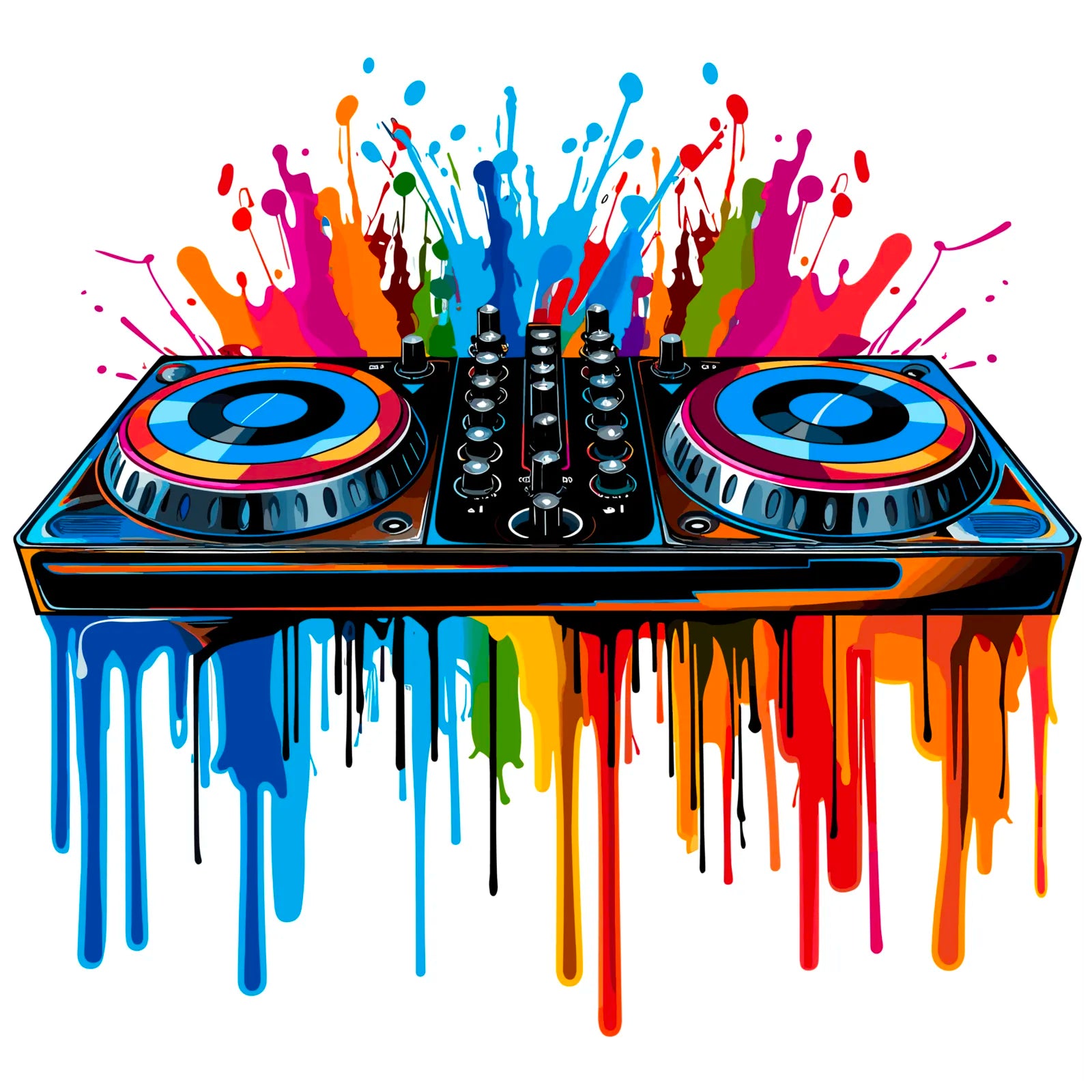 Twin Turntable DJ Decks Paint Splash Art 3