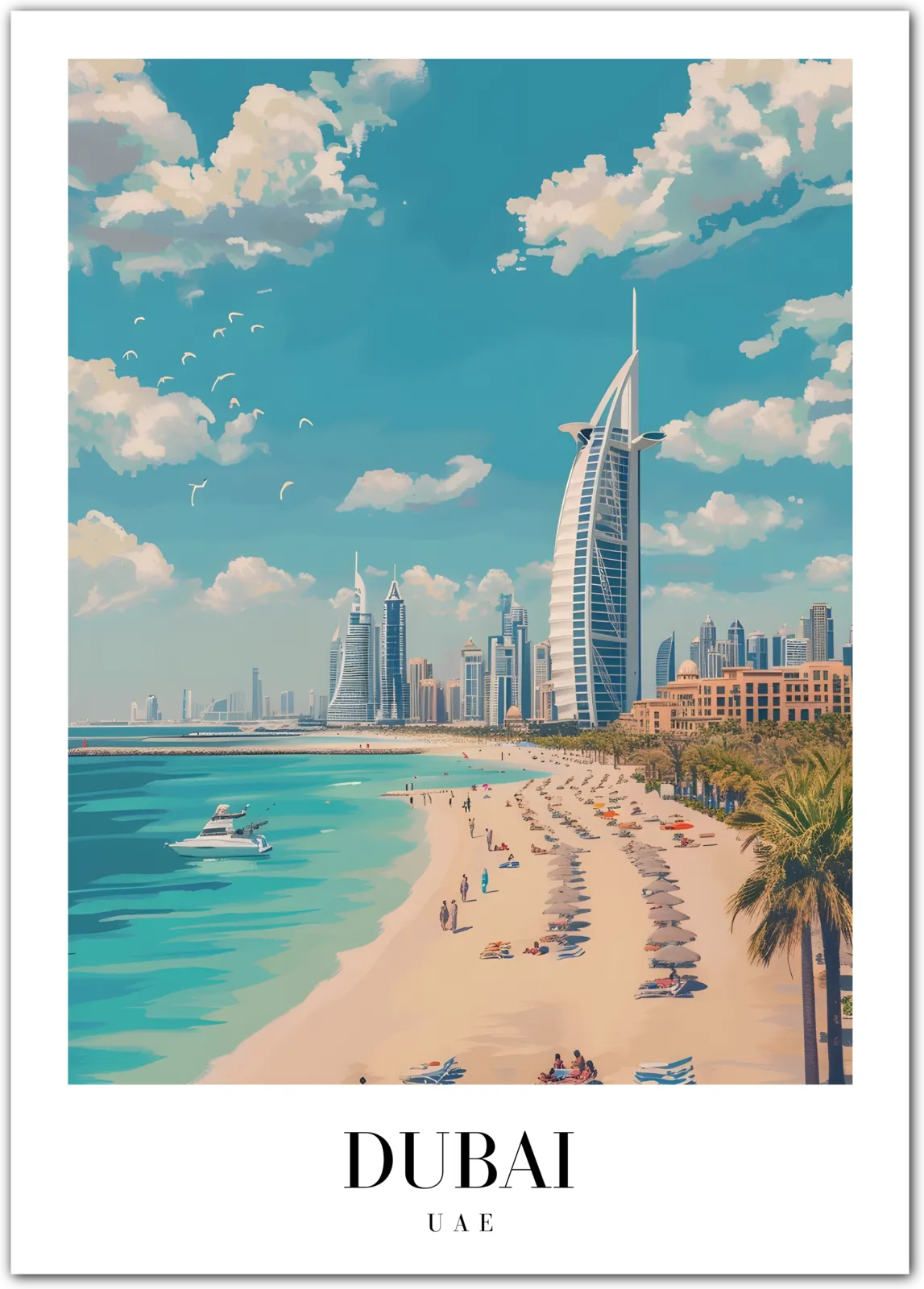 Dubai UAE Art Print – Palm Jumeirah and Cityscape