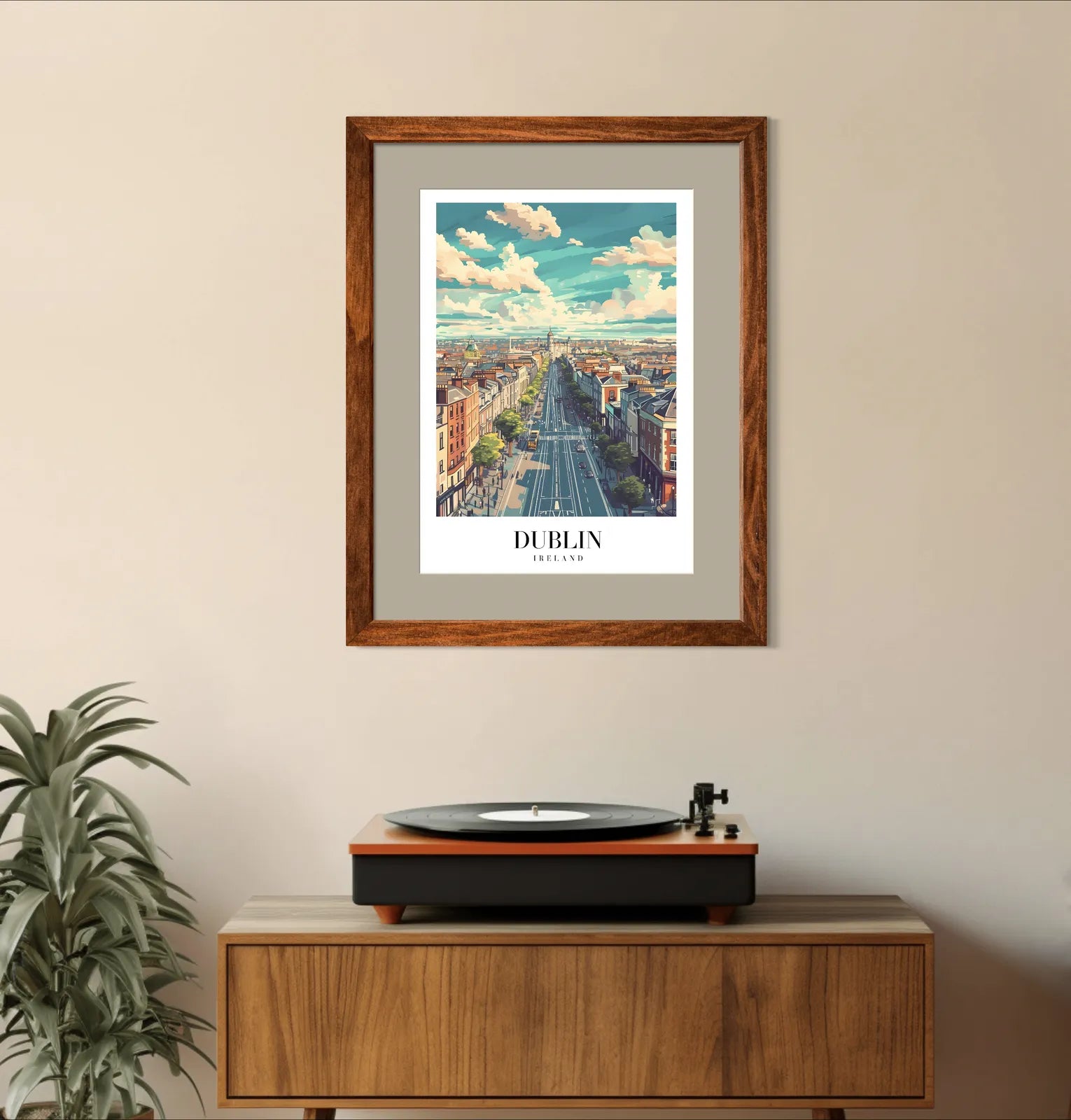 Dublin Cityscape Art Print With Sunlit Main Street And Trees 2