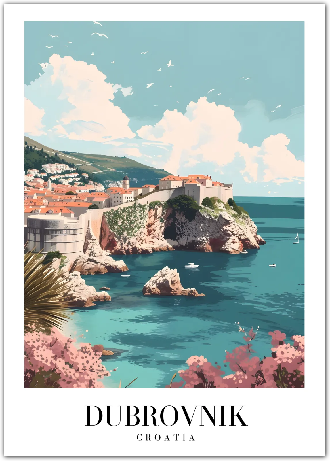 Dubrovnik Croatia Art Print – Old Town and Mediterranean Sea