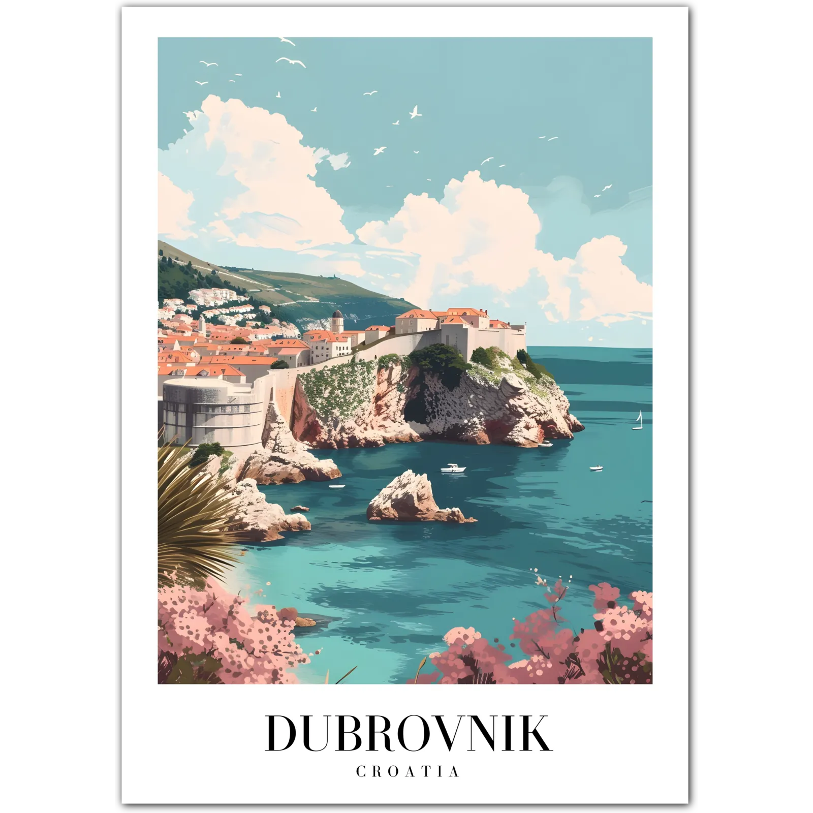 Dubrovnik Croatia Art Print – Old Town and Mediterranean Sea