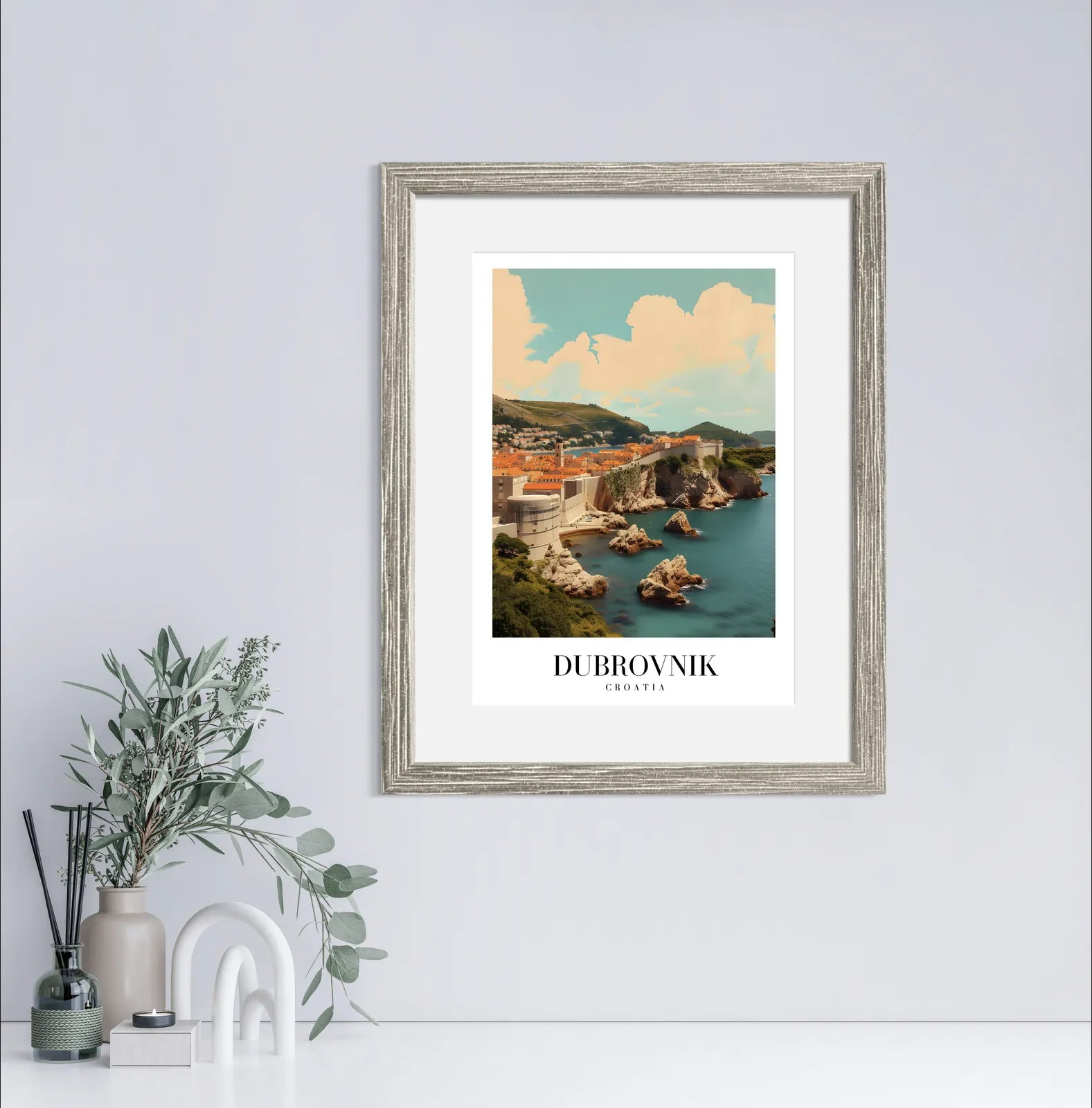 Dubrovnik Croatia Art Print – City Walls and Rocks by the Sea