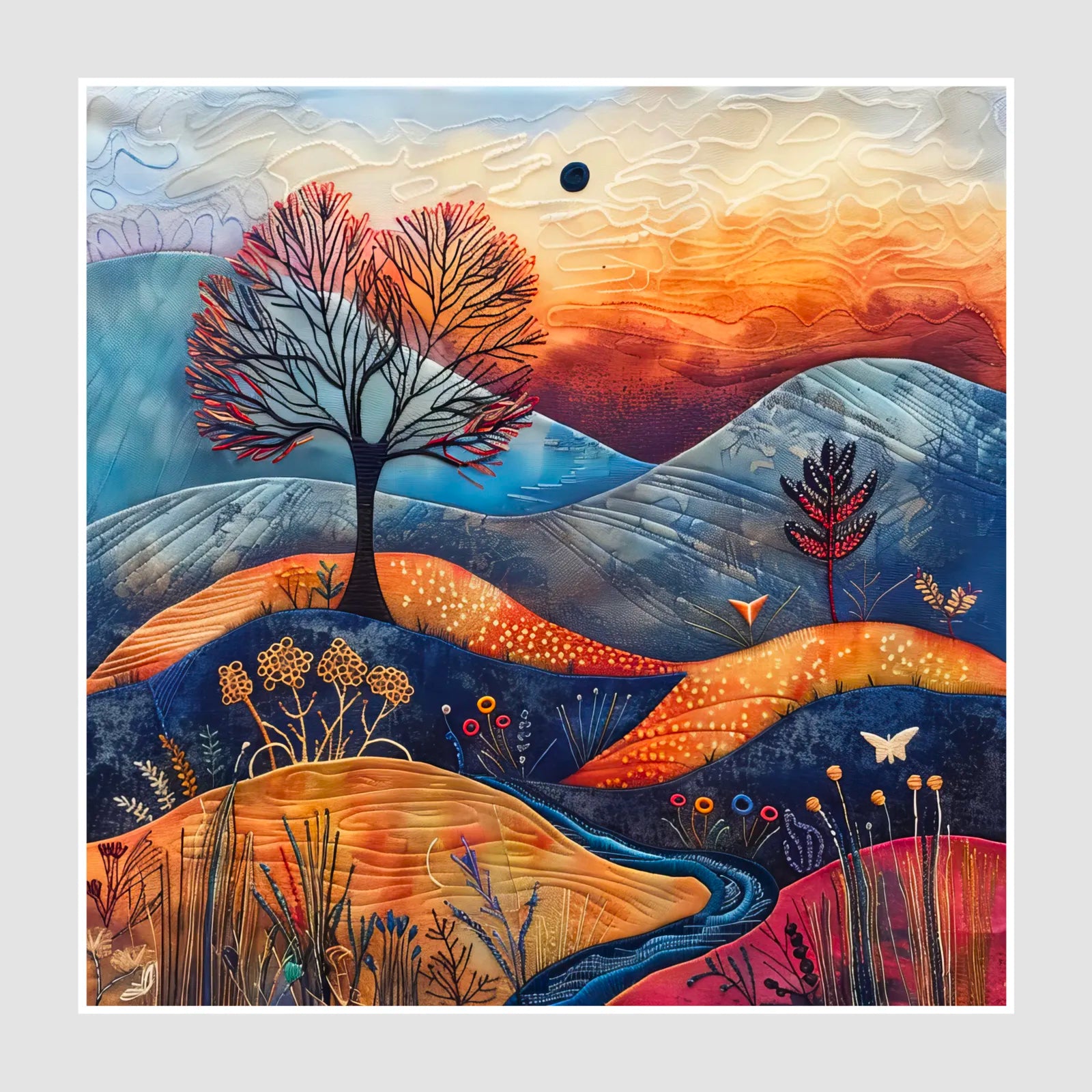 Autumn Hills Embroidered Art Print 1