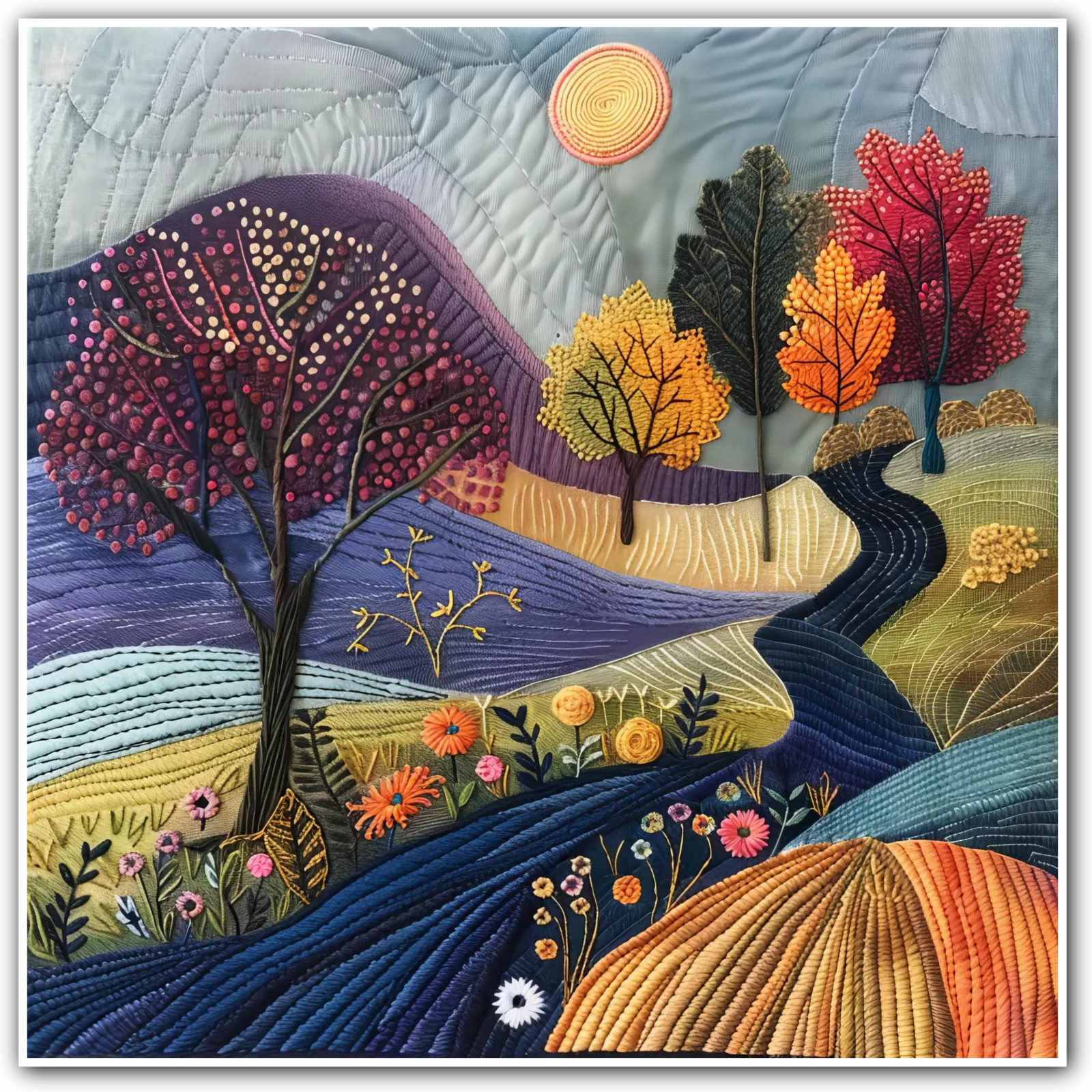 Autumn Whisper Embroidered Art Print – Autumn Landscape 1