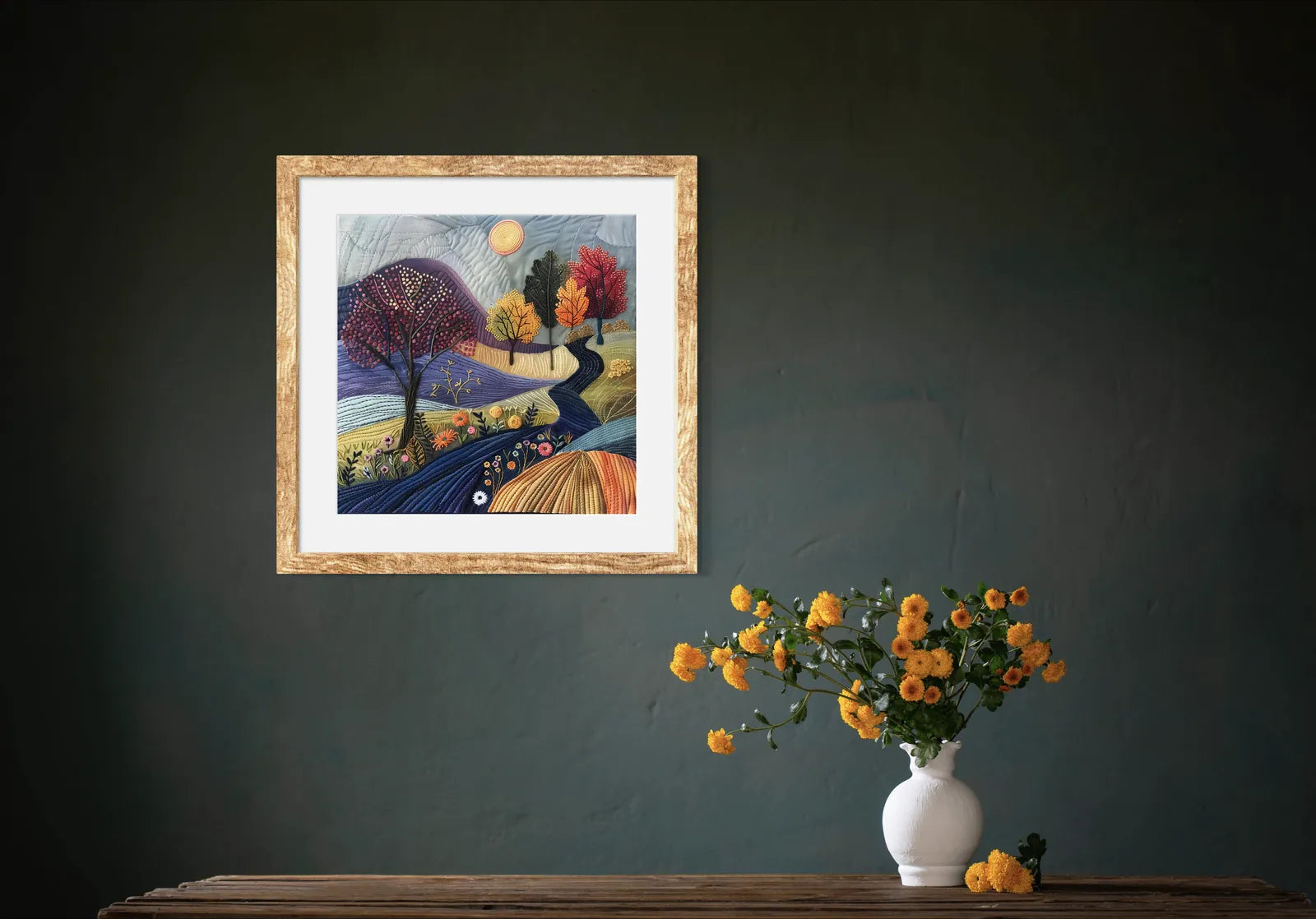 Autumn Whisper Embroidered Art Print – Autumn Landscape 3