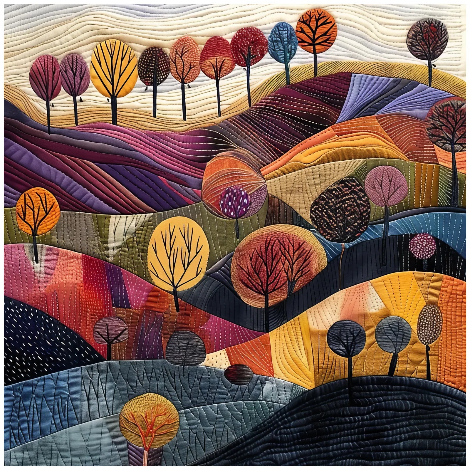 Eternal Autumn Embroidered Art Print Autumn Landscape 1