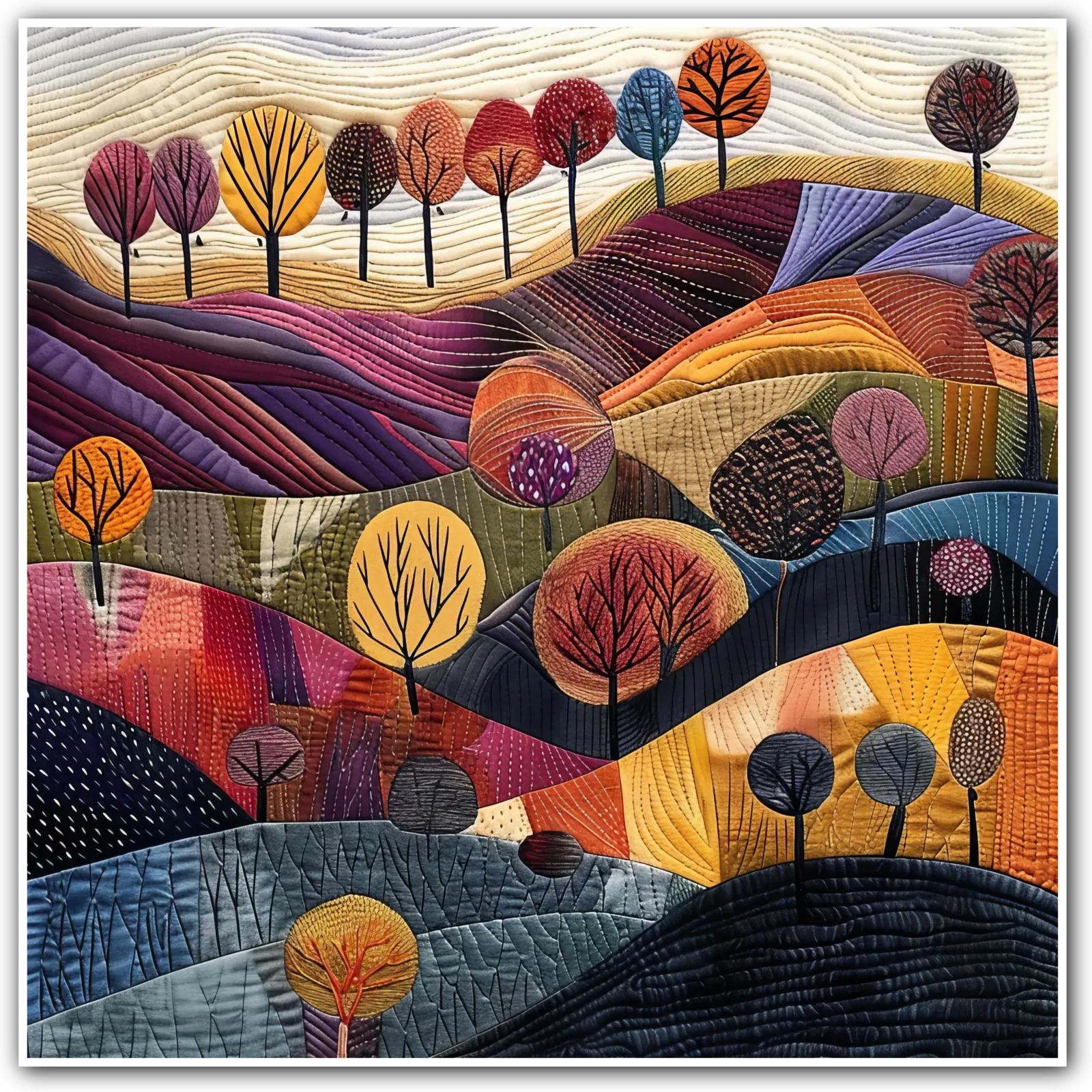 Eternal Autumn Embroidered Art Print Autumn Landscape