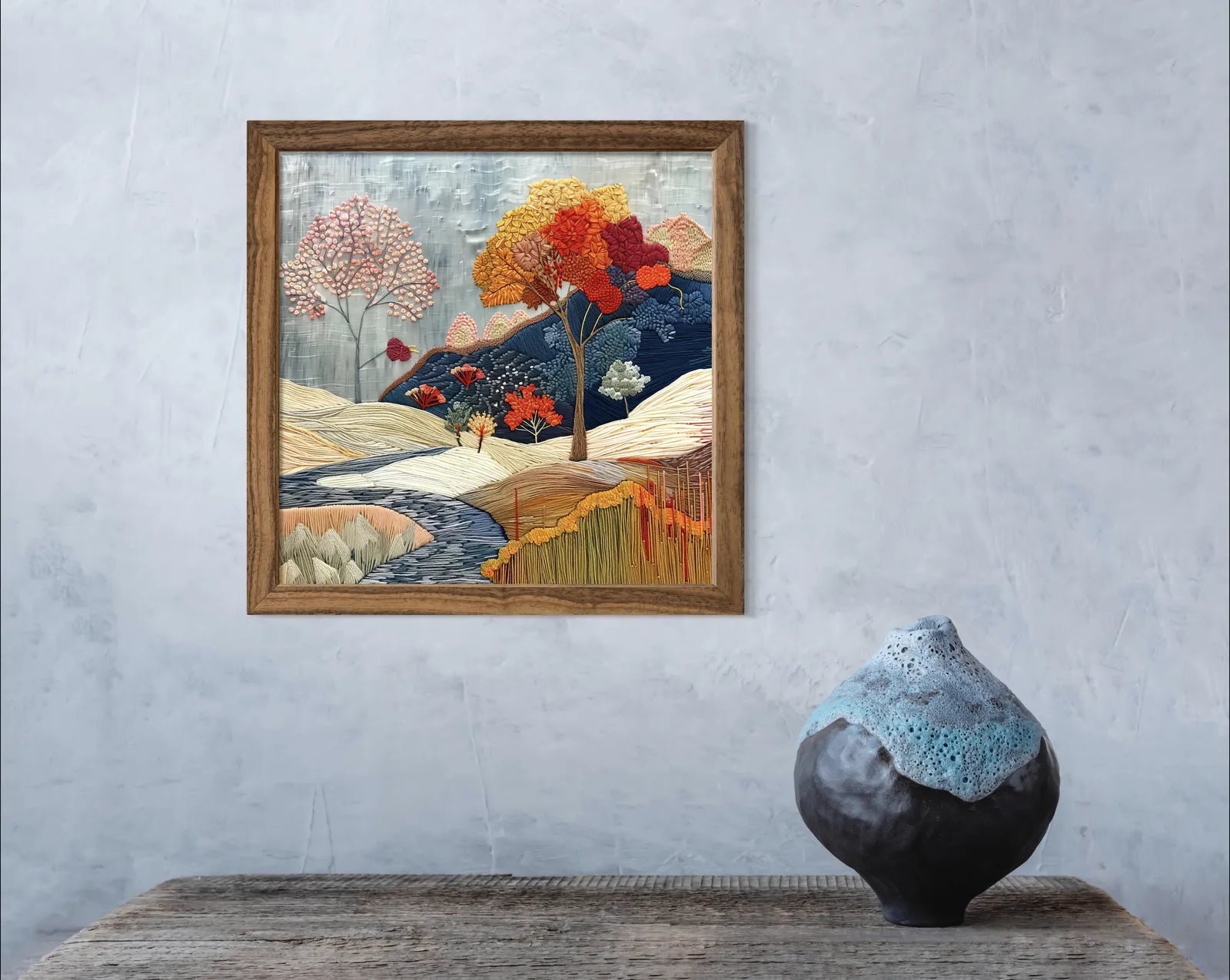 Autumn Reflections Embroidered Art Print Autumn Landscape 3