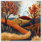 Golden Pathways Embroidered Art Print Autumn Landscape