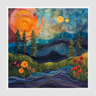 Sunlit River Valley Embroidered Landscape Art Print 1