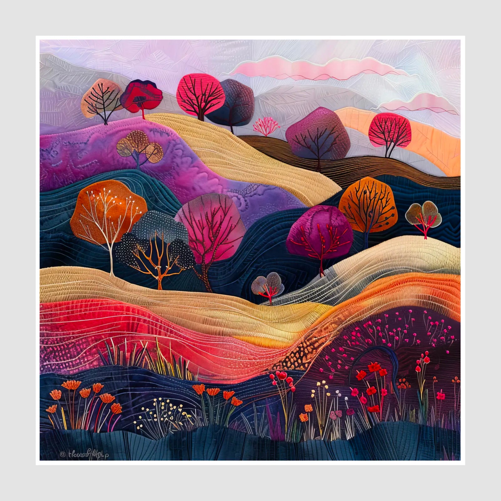 Purple Dreamscape Embroidered Hills Art Print 1