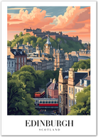 Edinburgh Scotland Art Print – City View with Castle and Old Town