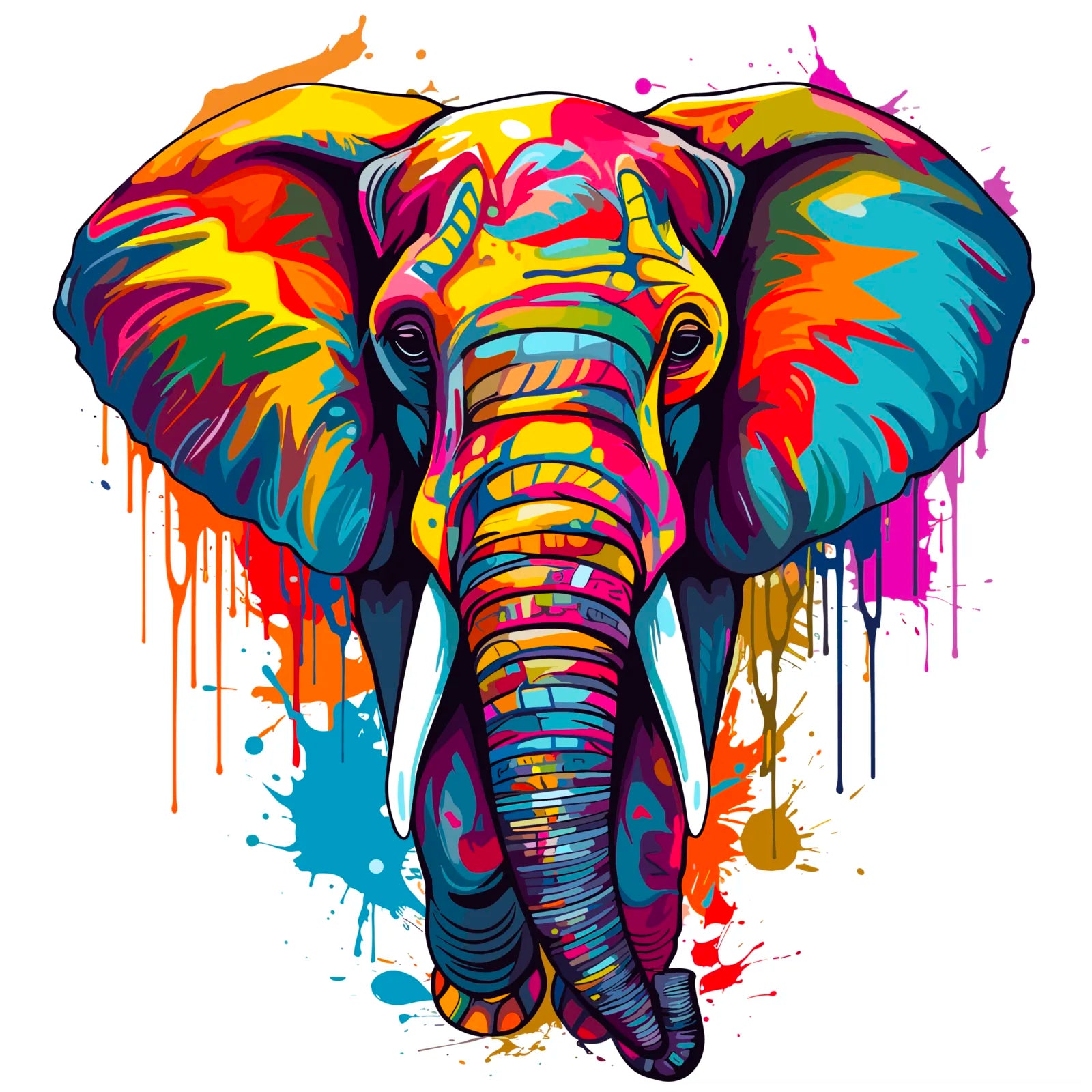 Funky Paint Splashes Elephant Digital Art Print 3