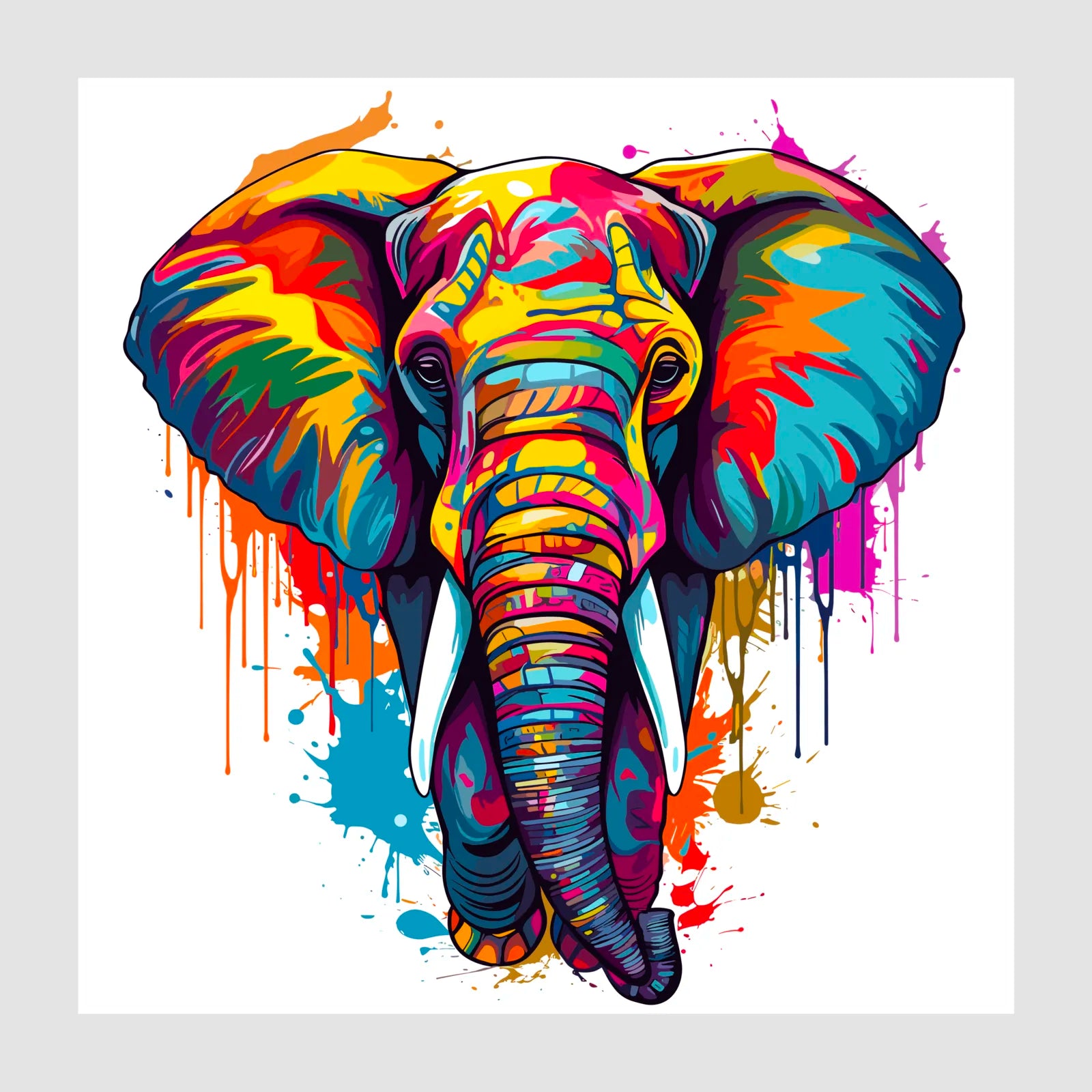 Funky Paint Splashes Elephant Digital Art Print 1