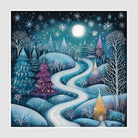 Ice Blue Winter Forest Art Print Enchanted Moonlit Path 1