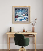 Snowy Hillside Cottage Art Print Enchanted Winter Stream 2