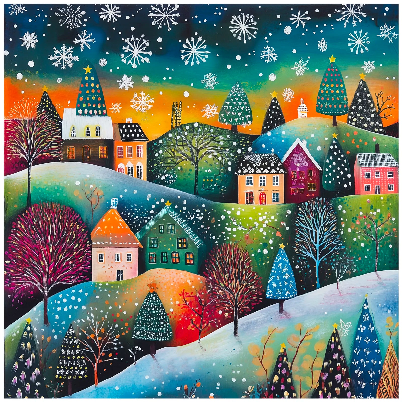 Bright Pastel Winter Hills Art Print Enchanted Snowfall 3