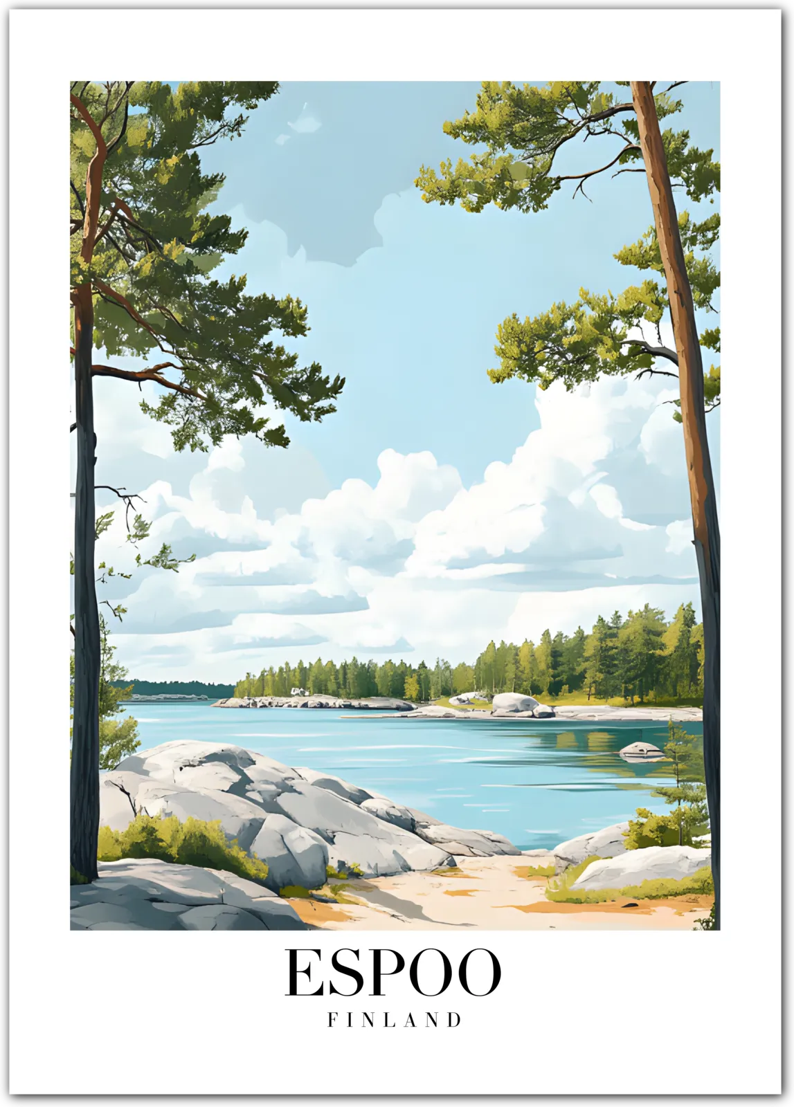 Espoo Finland Art Print – Lakeside and Pine Forest Landscape