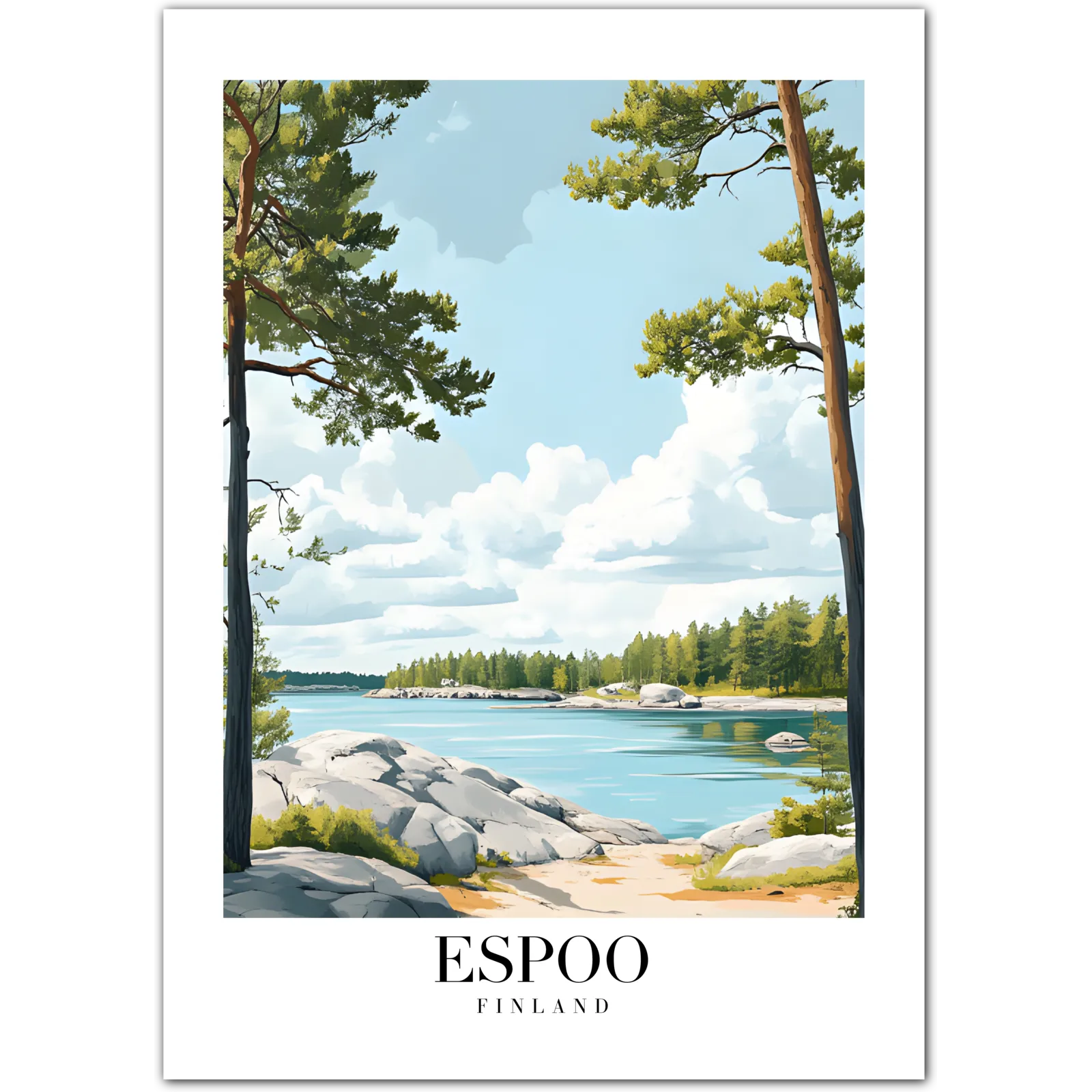 Espoo Finland Art Print – Lakeside and Pine Forest Landscape